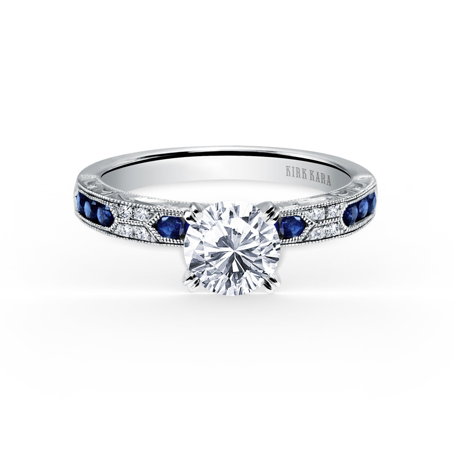 Channel Set Artful Blue Sapphire Diamond Engagement Ring