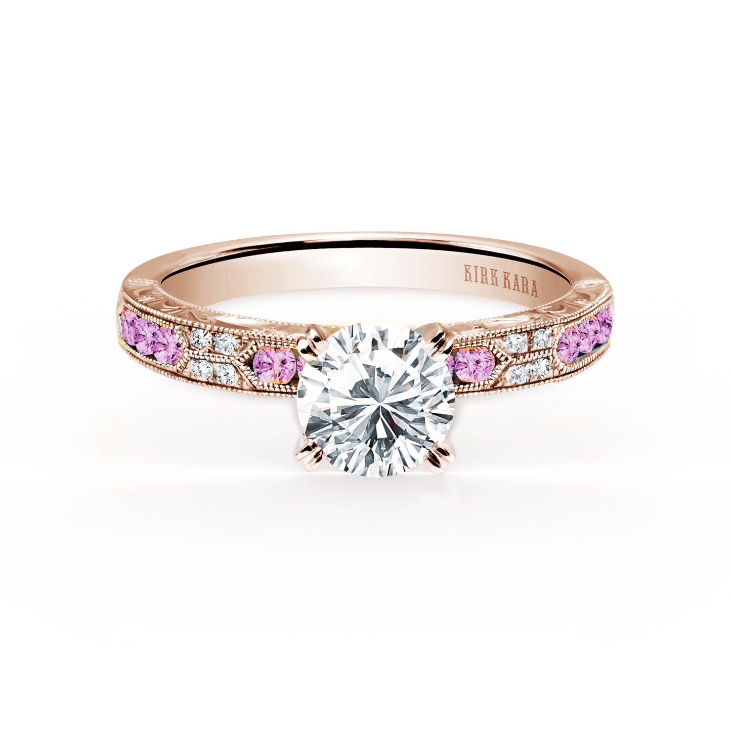 Channel Set Artful Pink Sapphire Diamond Engagement Ring