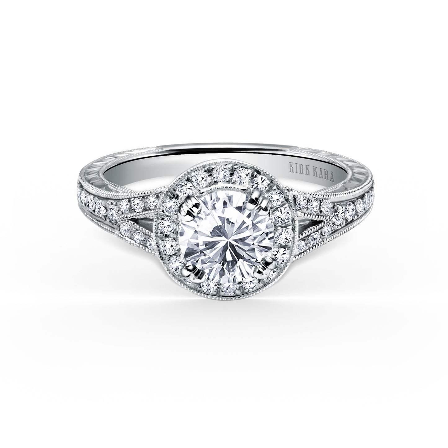 Elegant Halo Diamond Engraved Engagement Ring