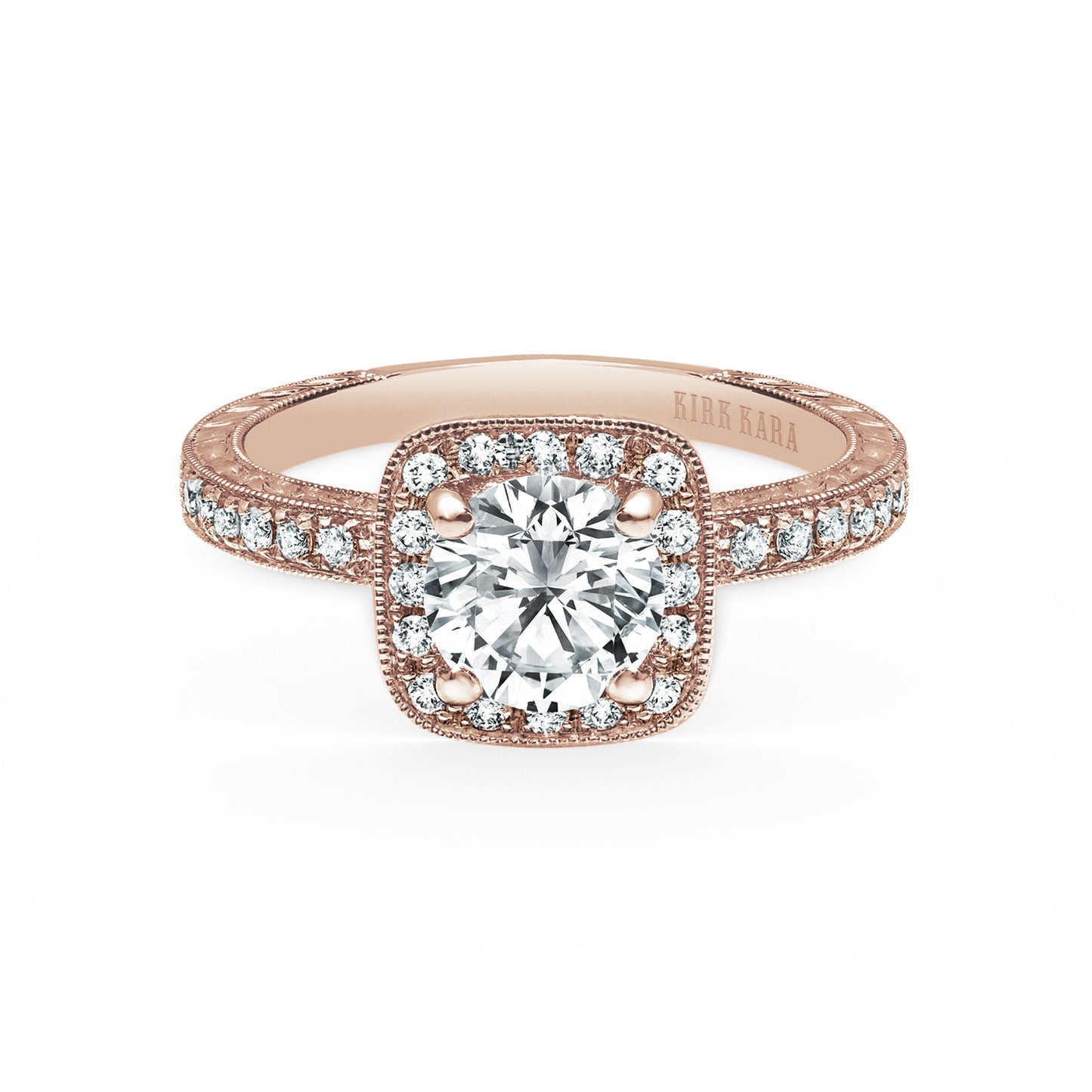 Classic Halo Diamond Engraved Engagement Ring