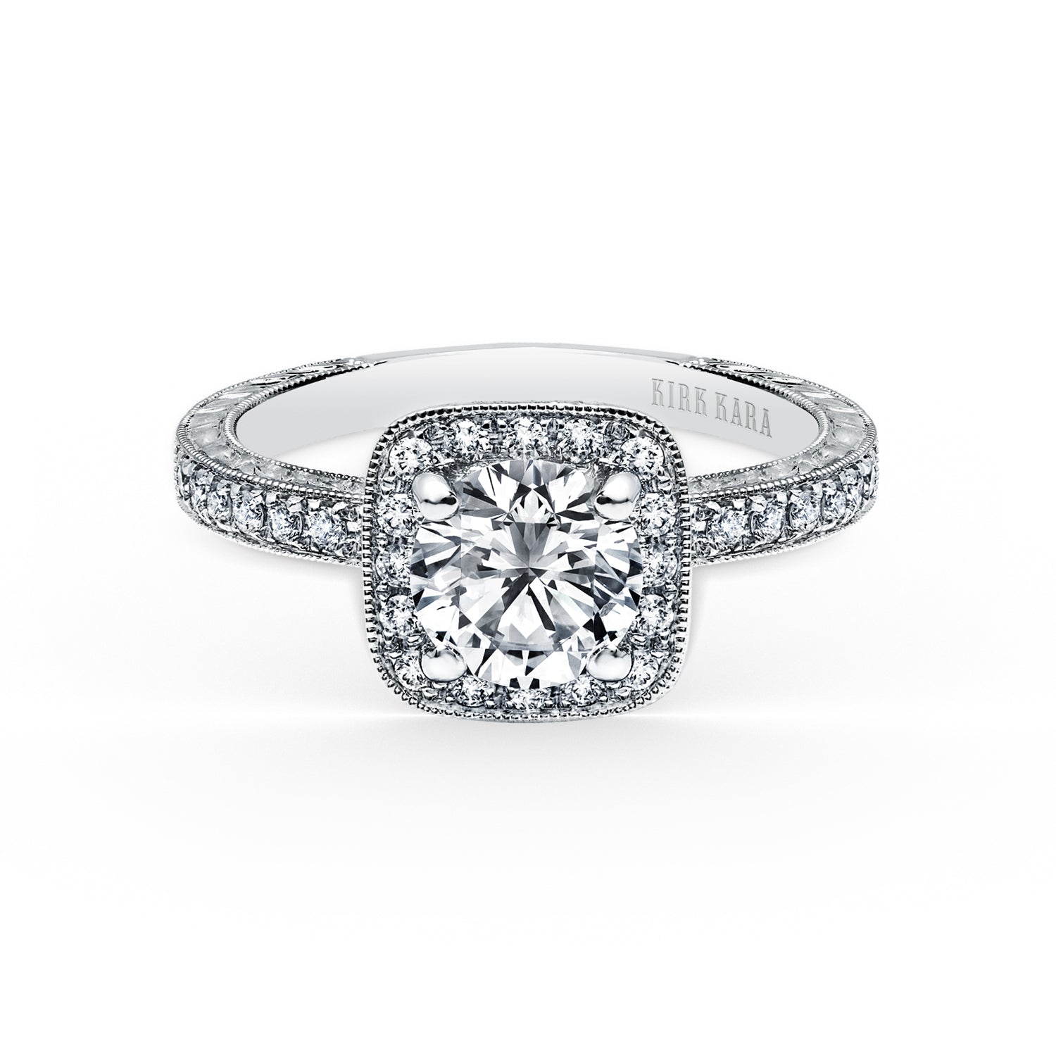 Classic Halo Diamond Engraved Engagement Ring