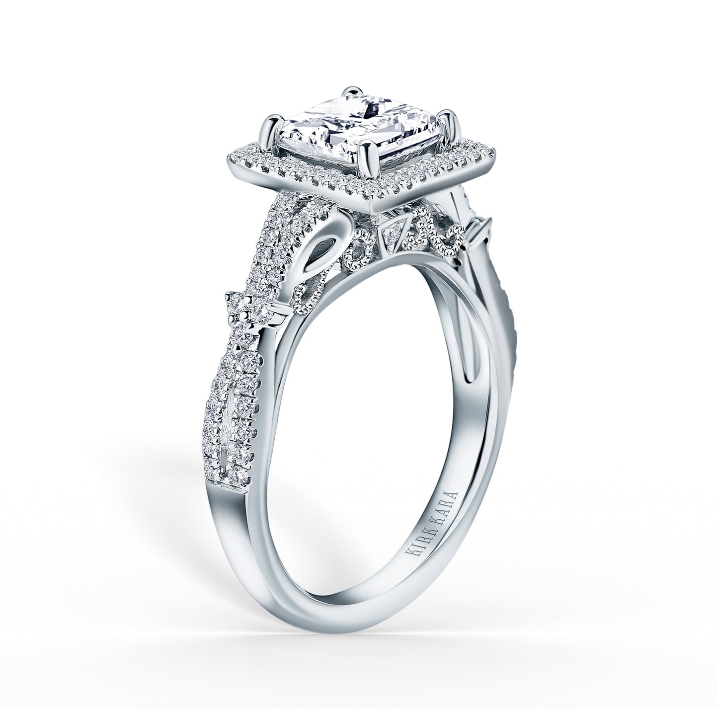 Romantic Split Shank Halo Diamond Engagement Ring