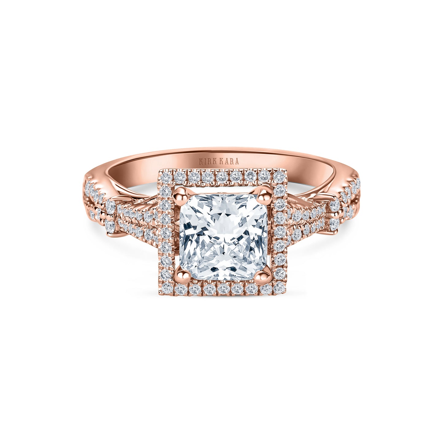 Romantic Split Shank Halo Diamond Engagement Ring