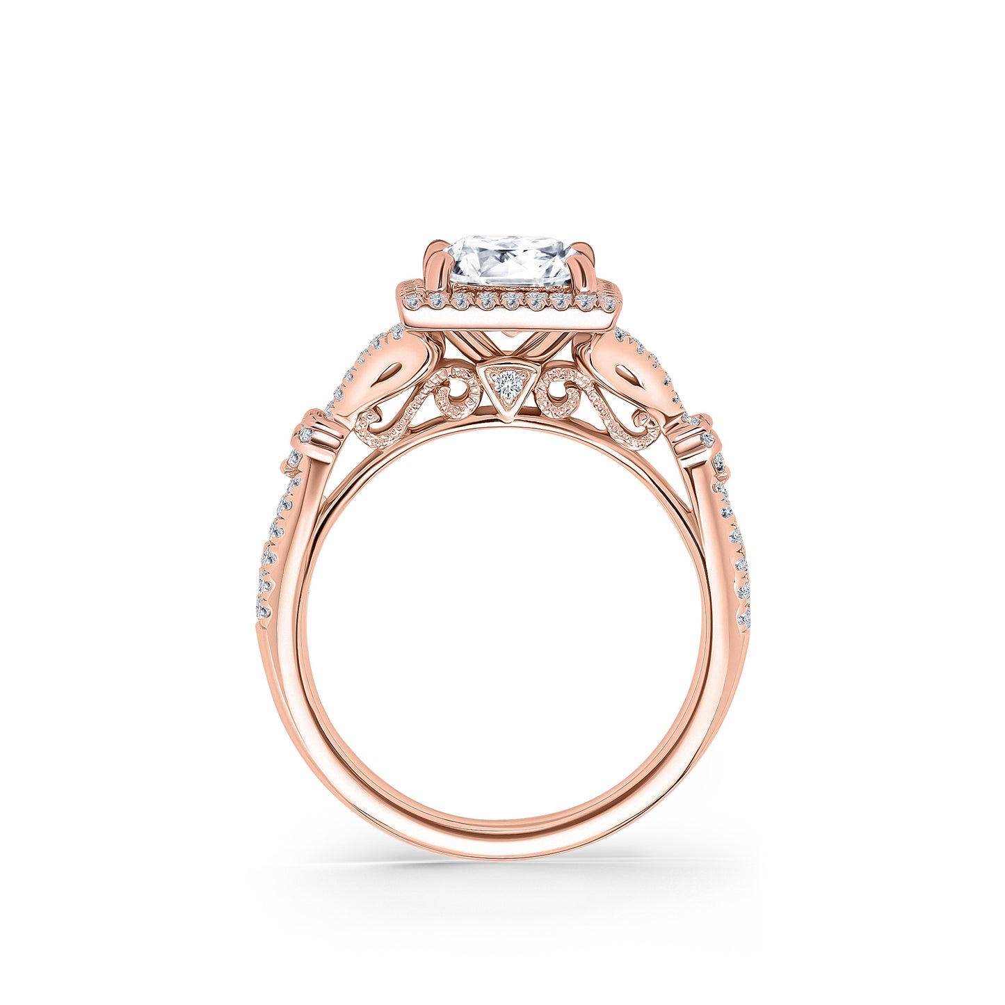 Romantic Split Shank Halo Diamond Engagement Ring