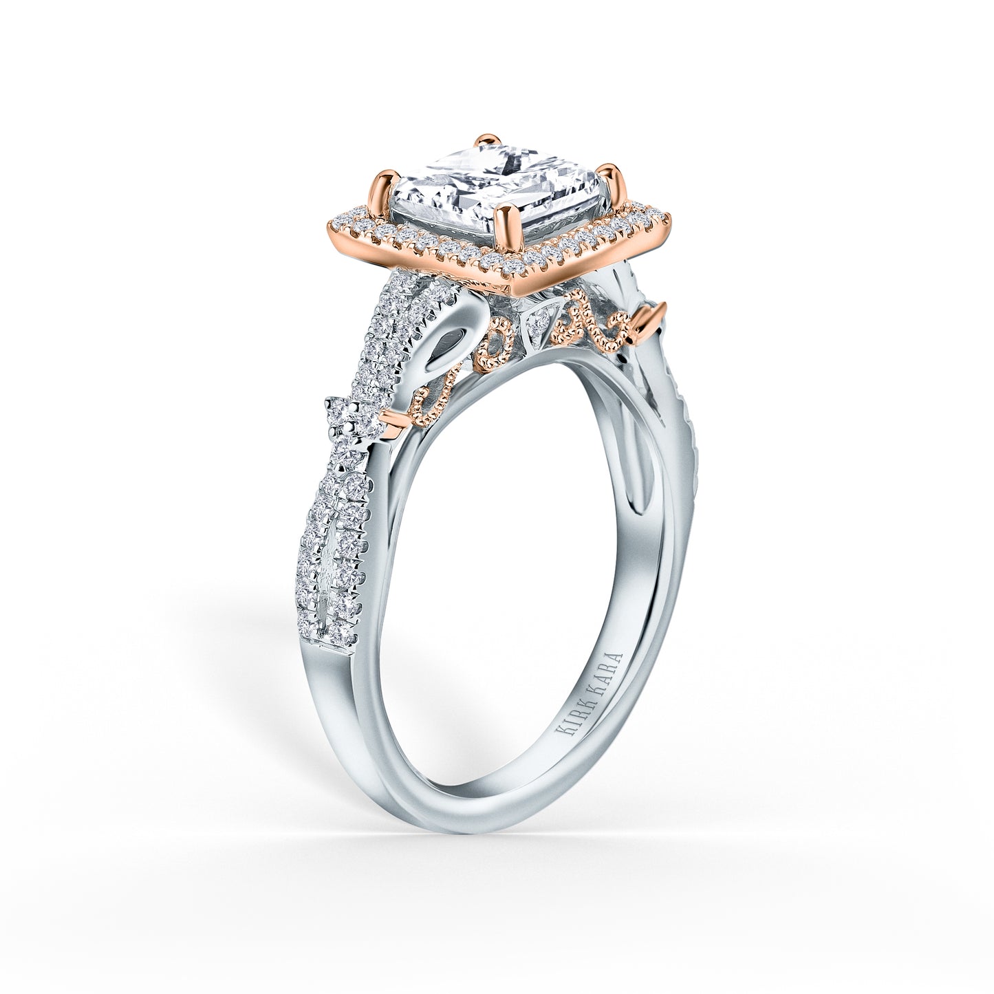 Romantic Split Shank Halo Diamond Engagement Ring