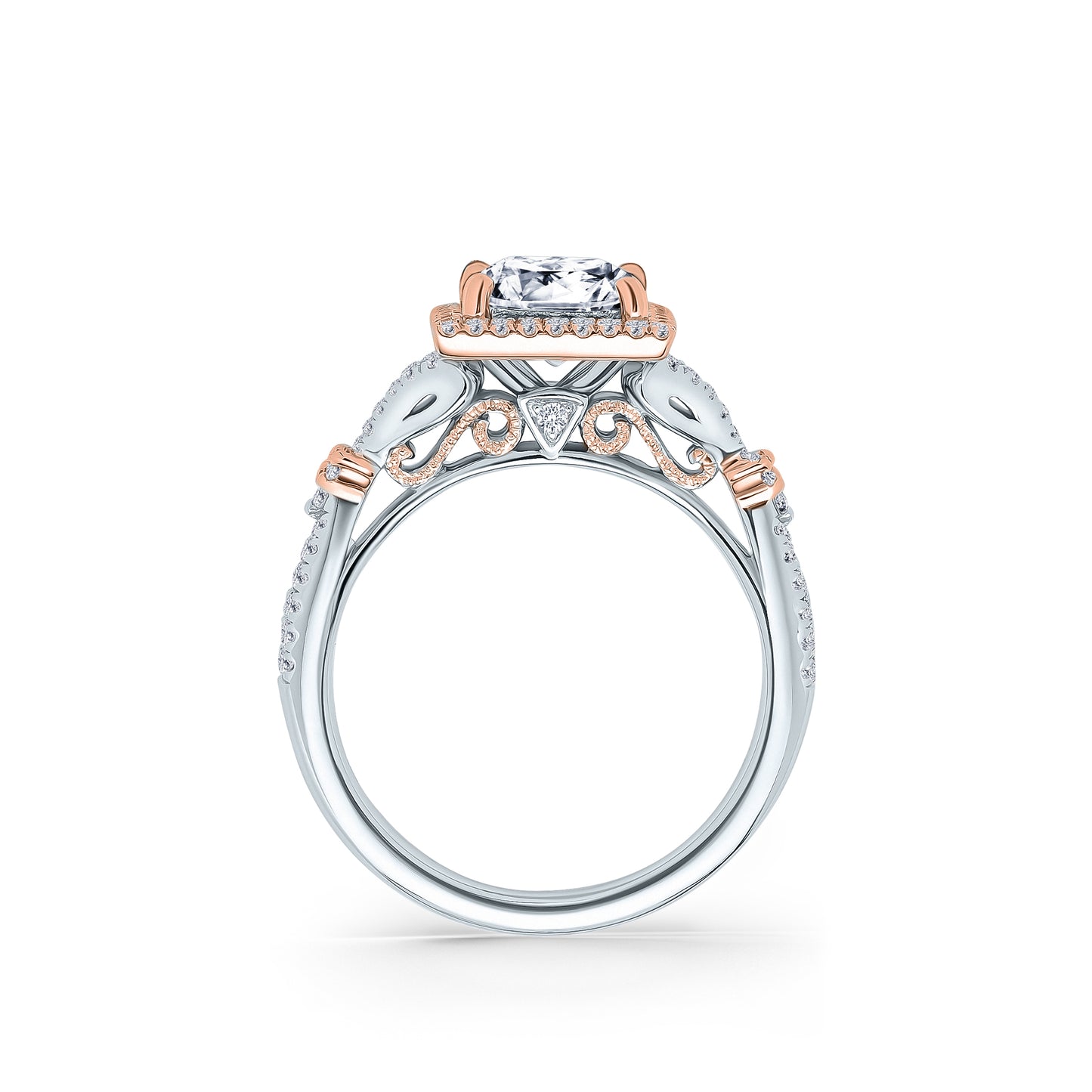 Romantic Split Shank Halo Diamond Engagement Ring