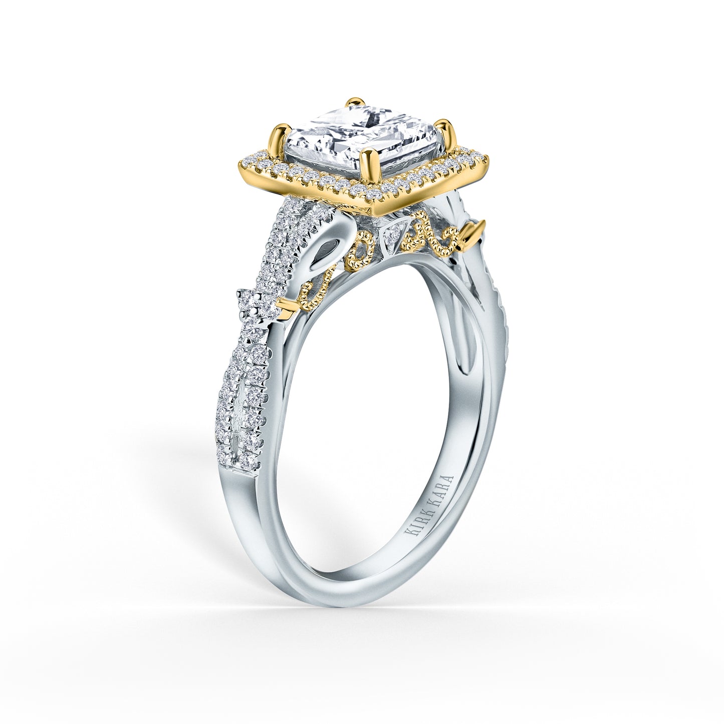 Romantic Split Shank Halo Diamond Engagement Ring