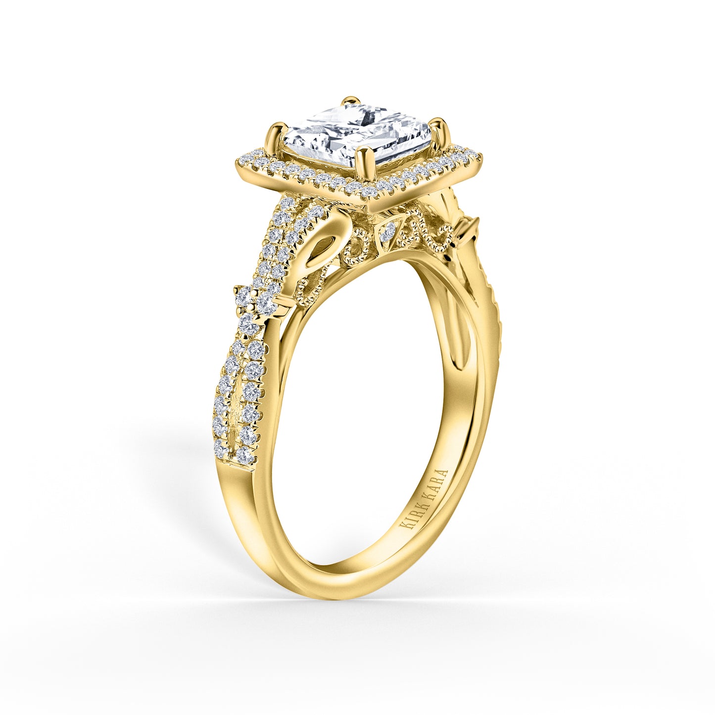 Romantic Split Shank Halo Diamond Engagement Ring