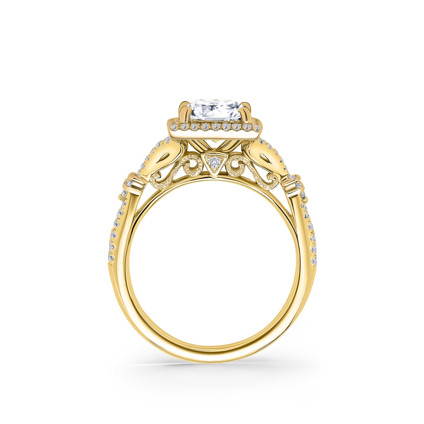 Romantic Split Shank Halo Diamond Engagement Ring