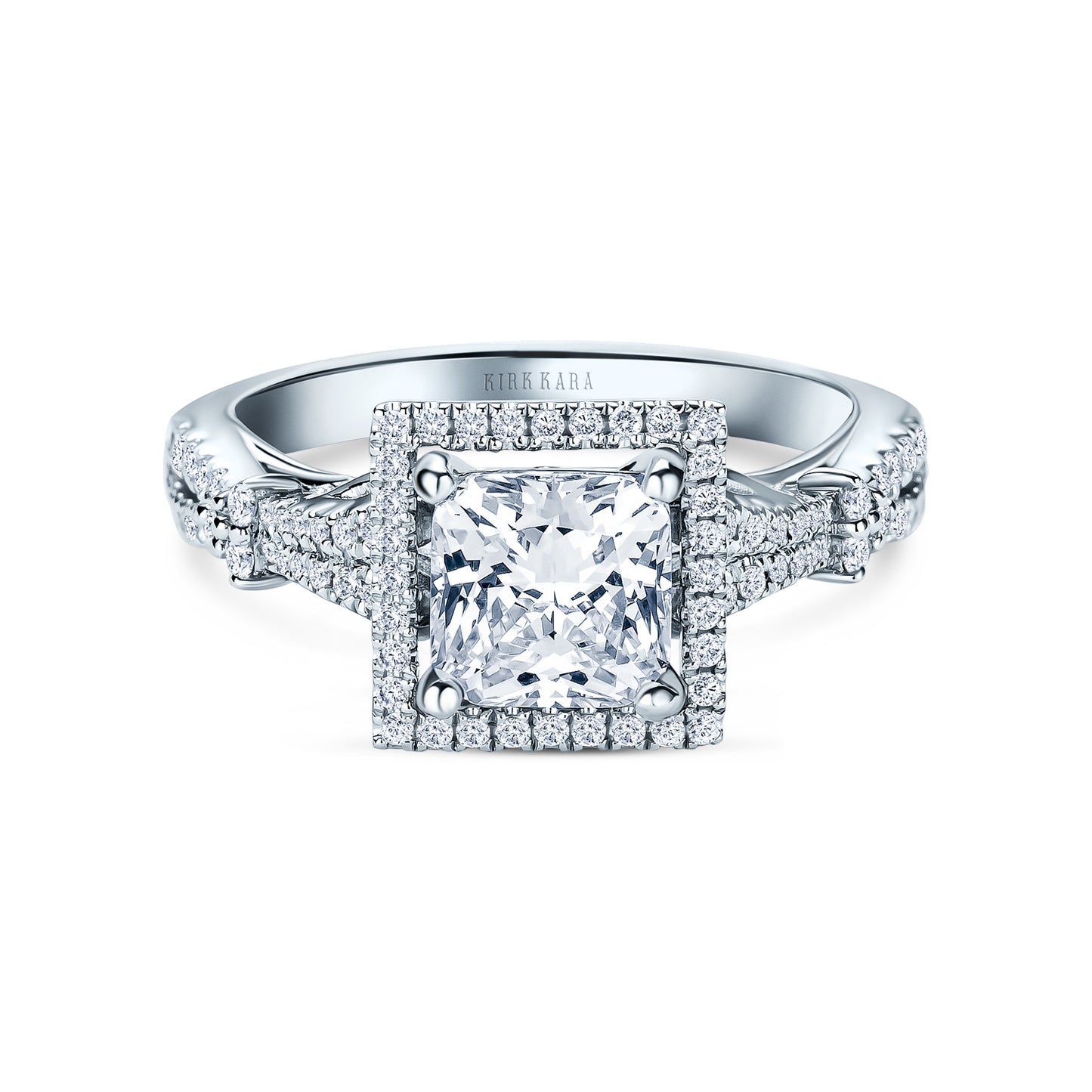 Romantic Split Shank Halo Diamond Engagement Ring