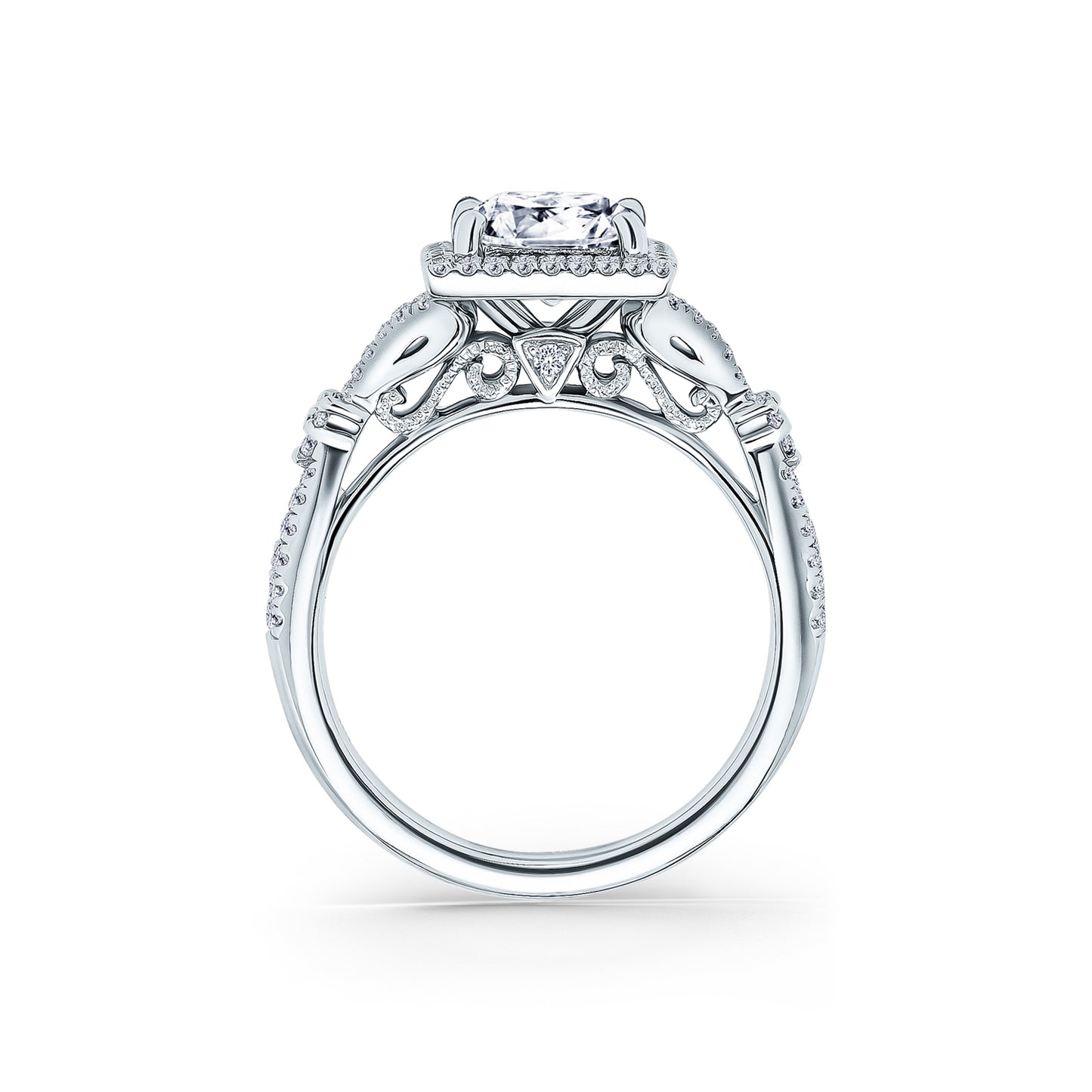 Romantic Split Shank Halo Diamond Engagement Ring