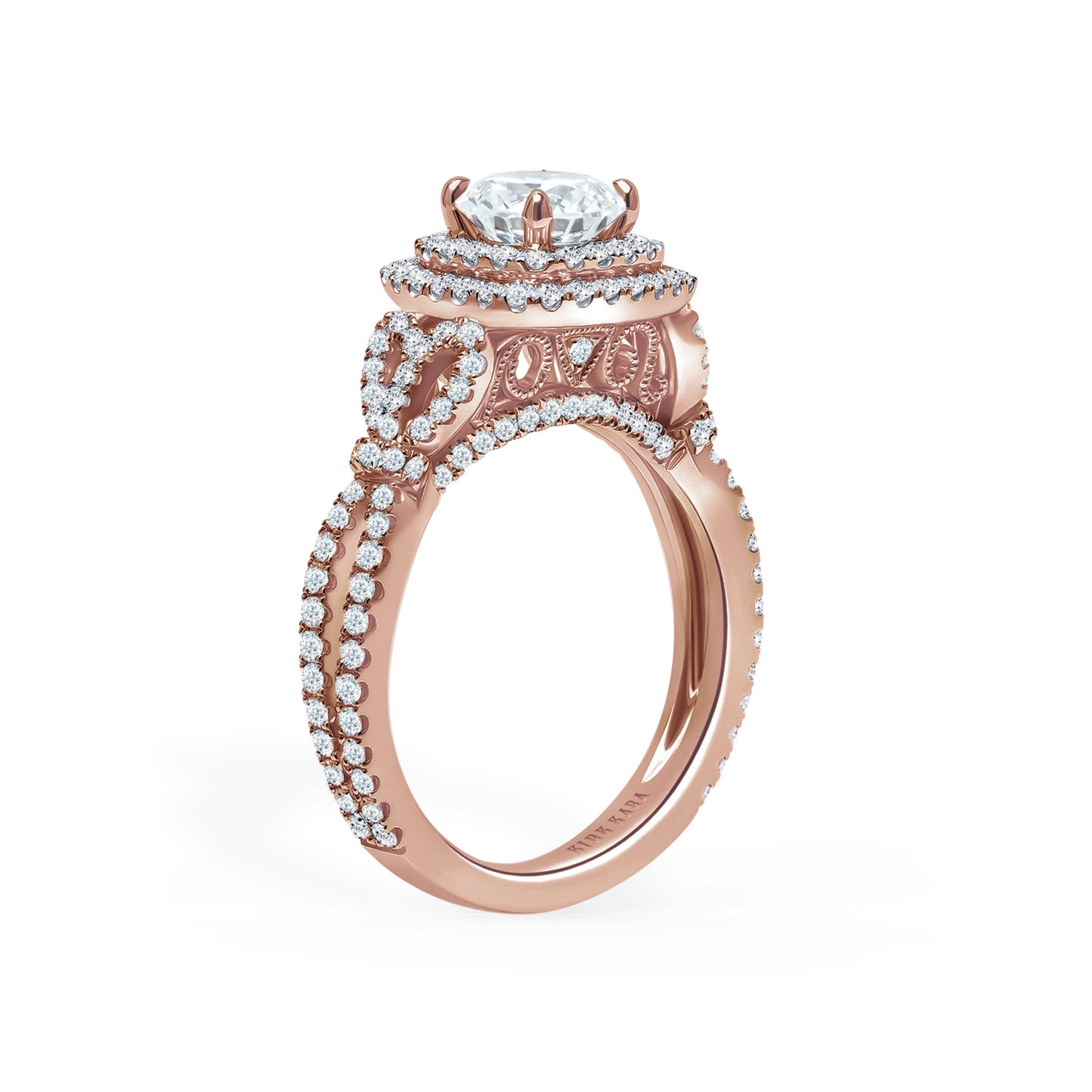 Romantic Bows Double Halo Diamond Engagement Ring