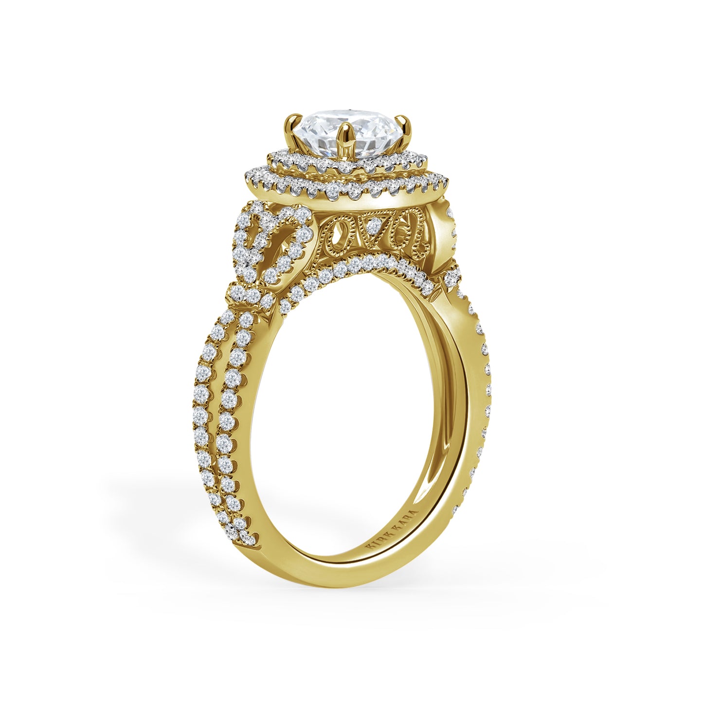 Romantic Bows Double Halo Diamond Engagement Ring
