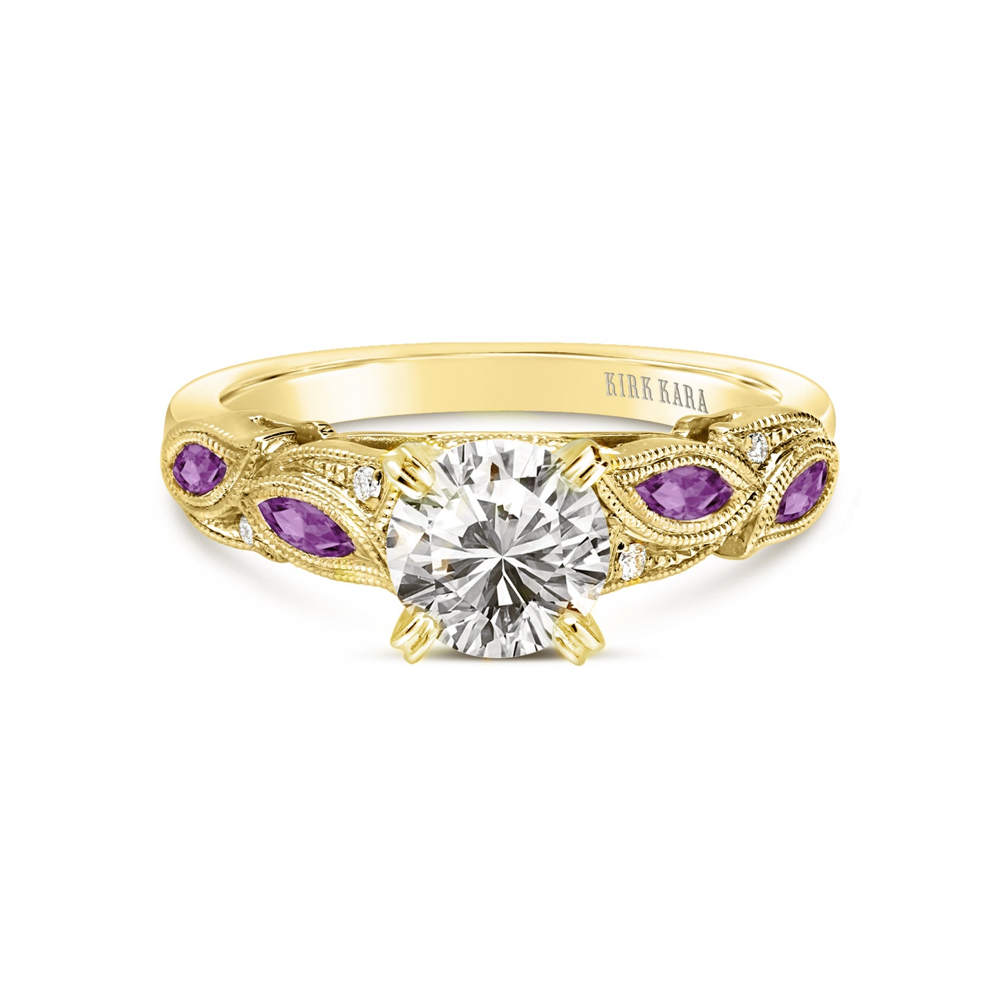 Botanical Floral Amethyst Marquise Diamond Engagement Ring