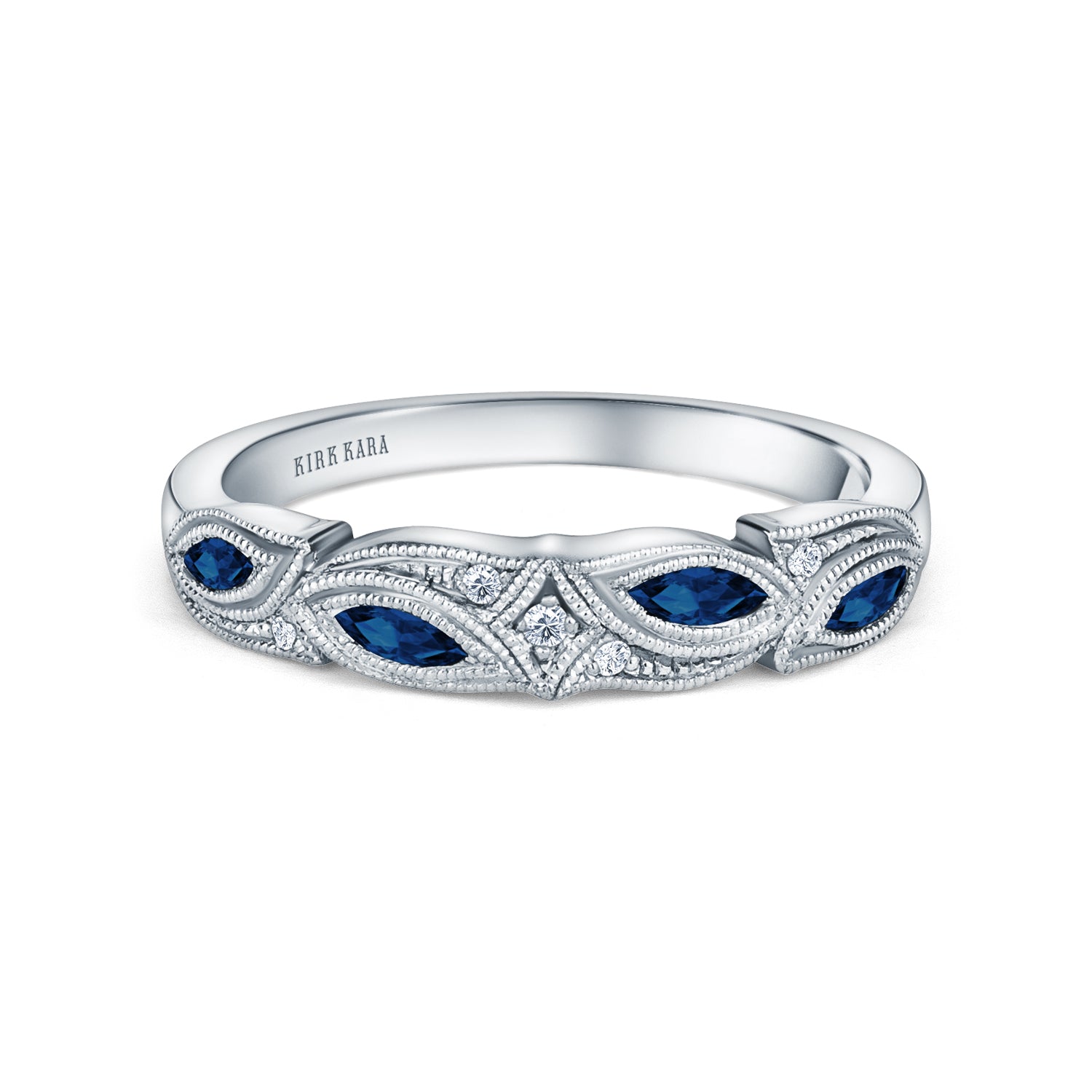 Botanical Floral Blue Sapphire Marquise Diamond Wedding Band