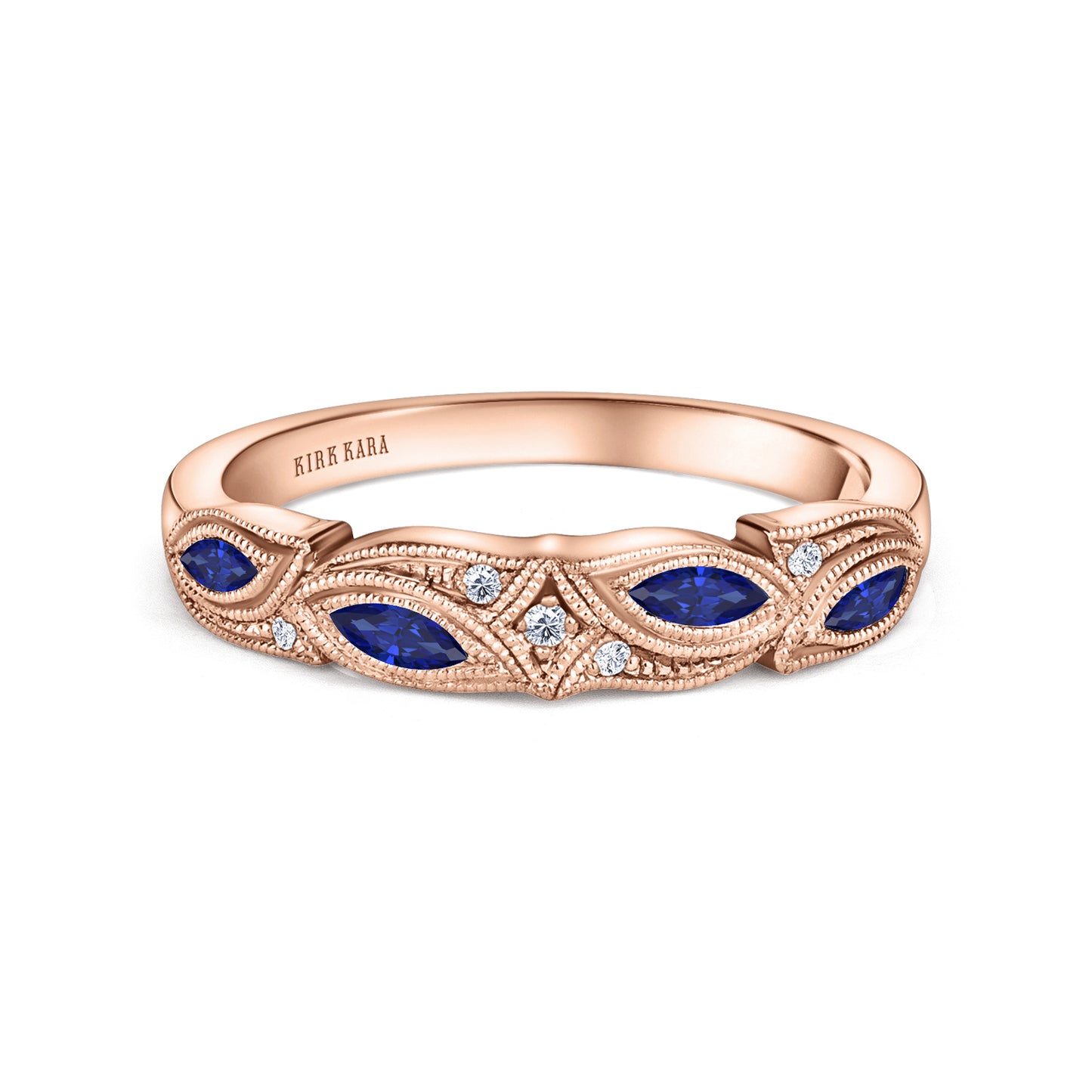 Botanical Floral Blue Sapphire Marquise Diamond Wedding Band