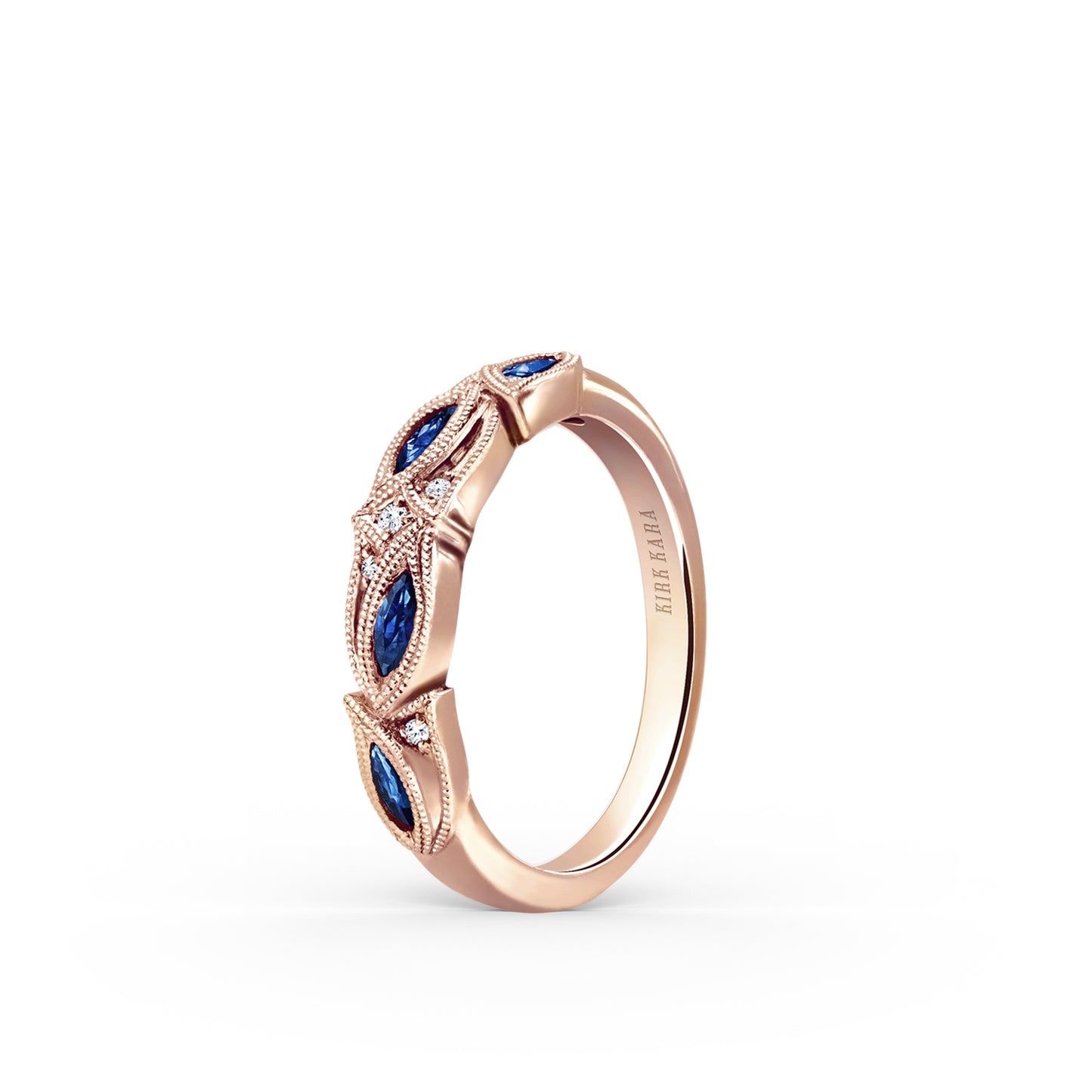 Botanical Floral Blue Sapphire Marquise Diamond Wedding Band