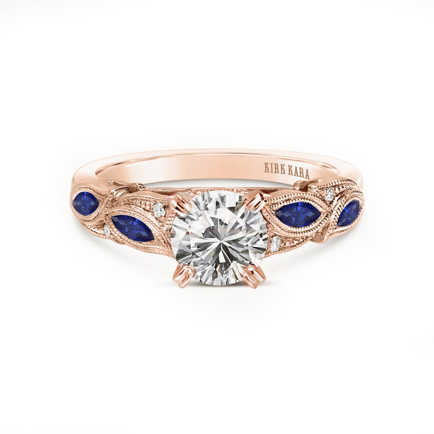 Botanical Floral Blue Sapphire Marquise Diamond Engagement Ring