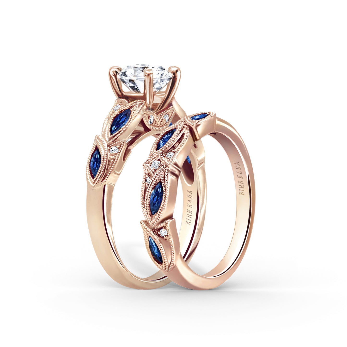 Botanical Floral Blue Sapphire Marquise Diamond Engagement Ring