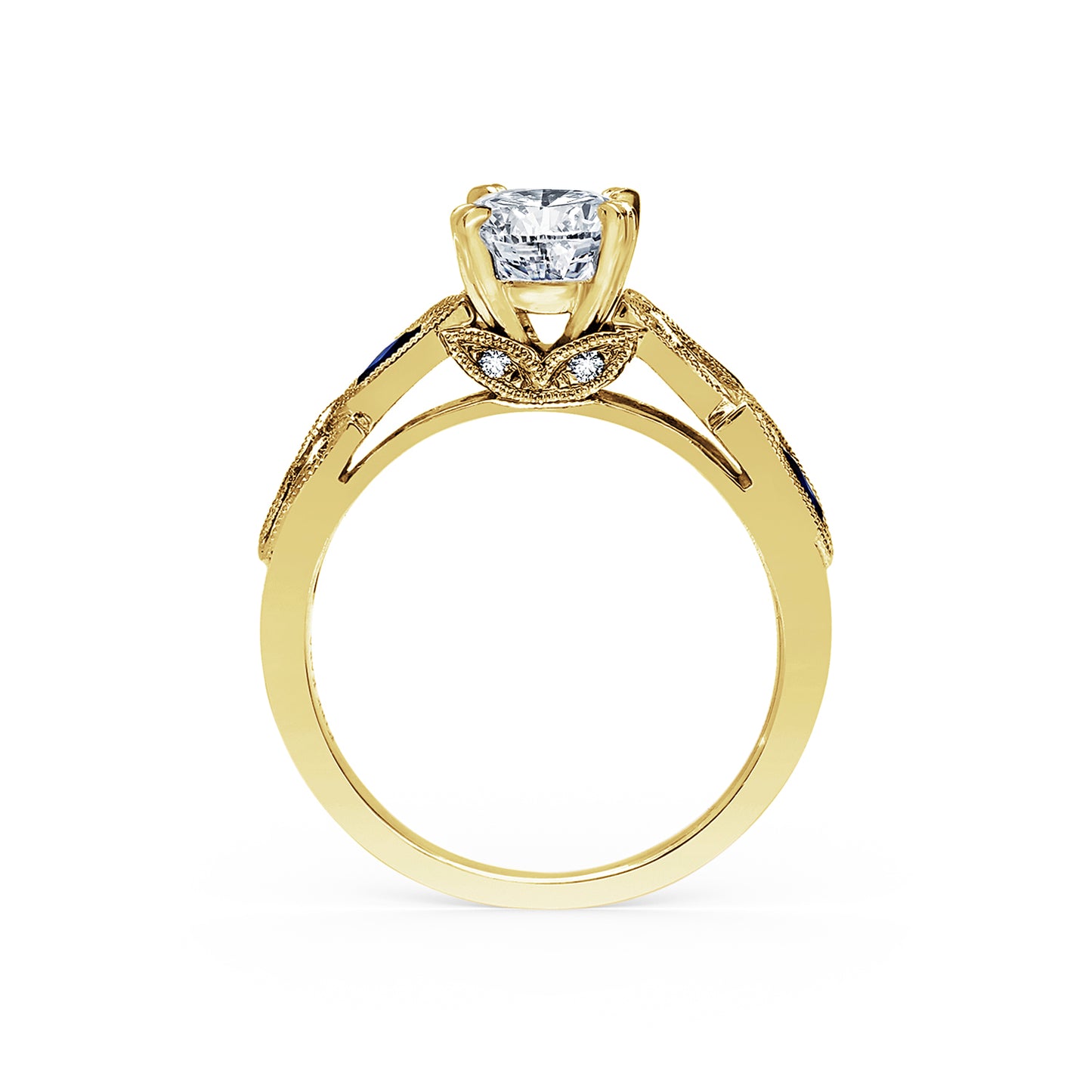Botanical Floral Blue Sapphire Marquise Diamond Engagement Ring