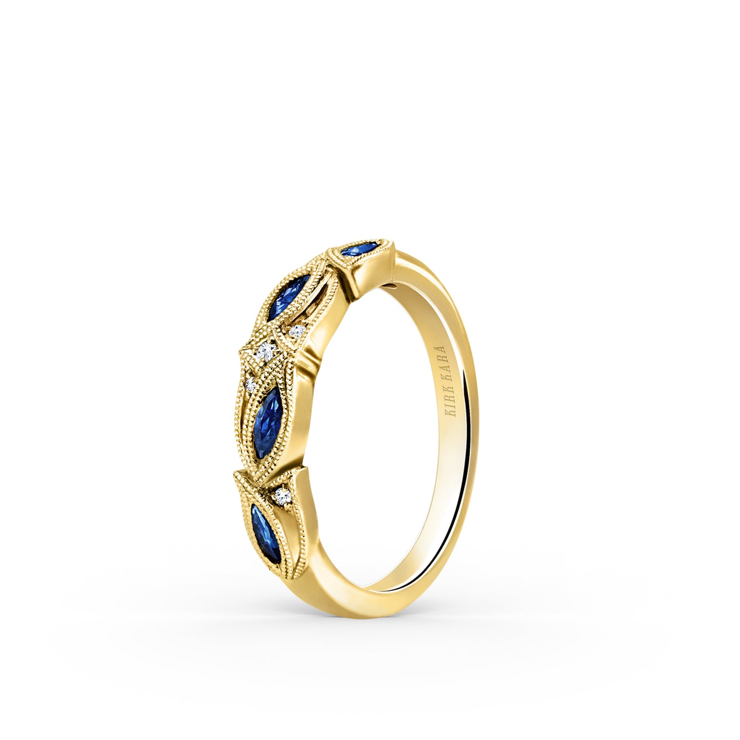 Botanical Floral Blue Sapphire Marquise Diamond Wedding Band