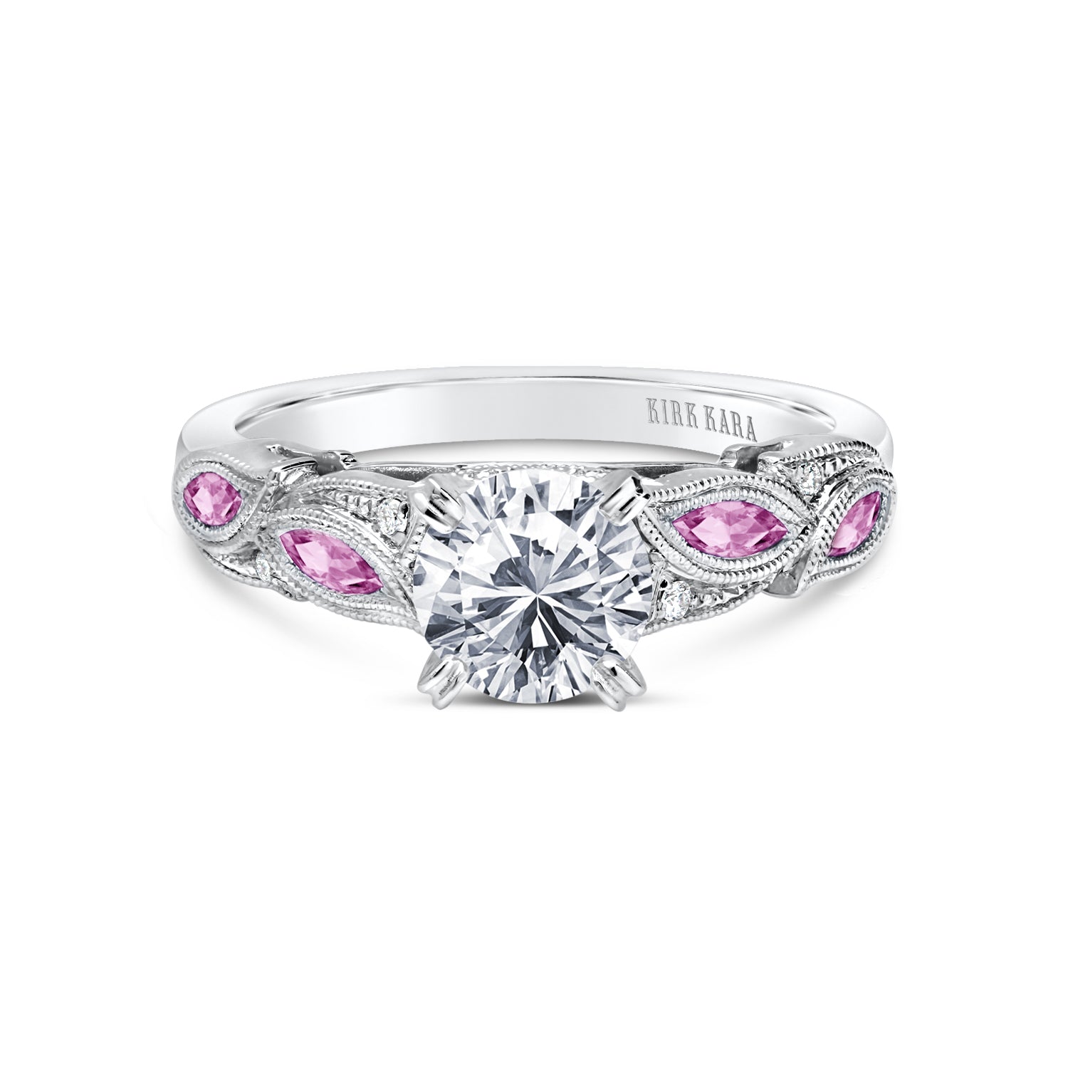 Botanical Floral Pink Sapphire Marquise Diamond Engagement Ring