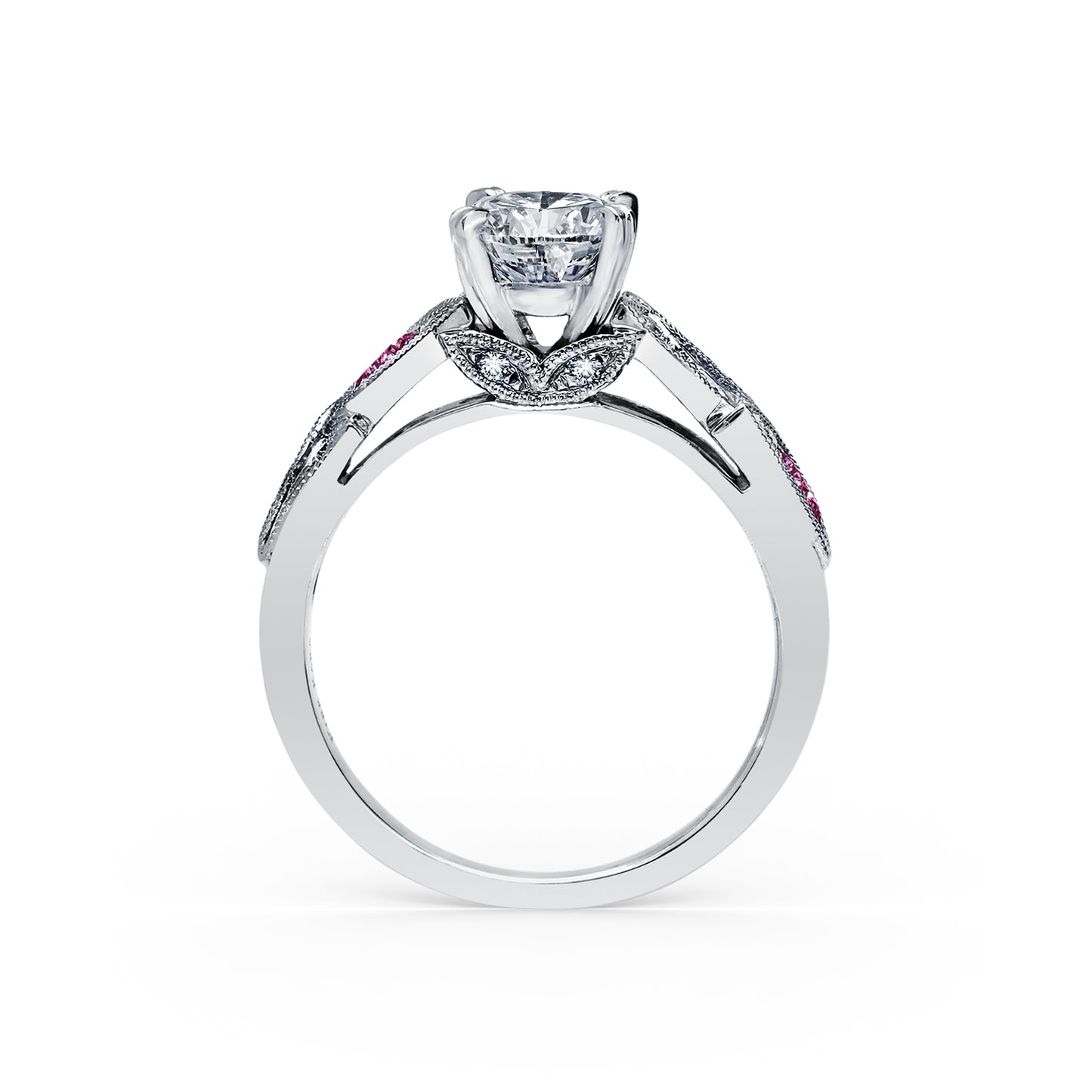 Botanical Floral Pink Sapphire Marquise Diamond Engagement Ring