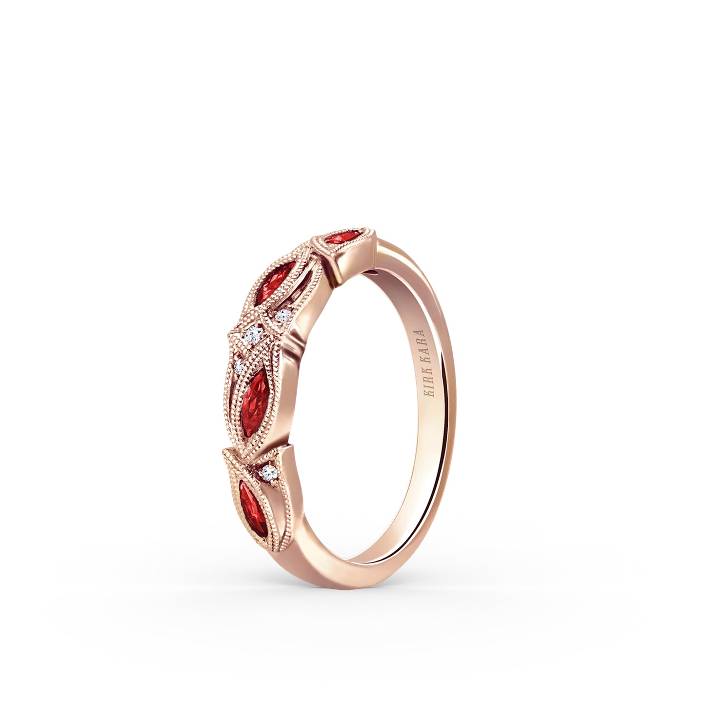 Botanical Floral Ruby Marquise Diamond Wedding Band