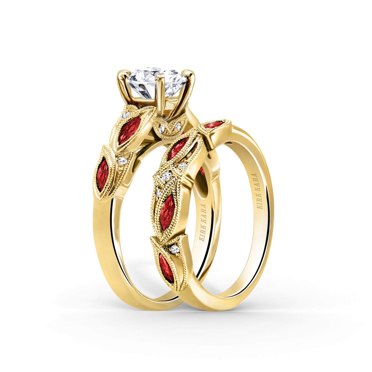 Botanical Floral Ruby Marquise Diamond Wedding Band