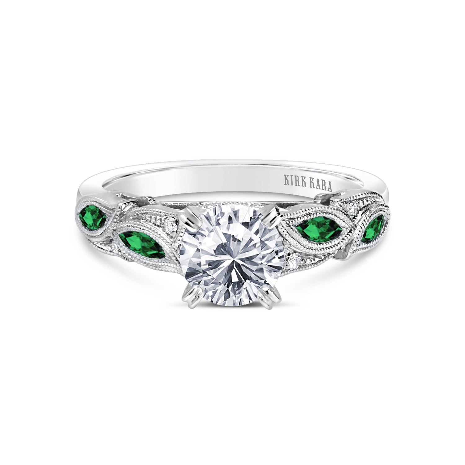 Botanical Floral Tsavorite Marquise Diamond Engagement Ring