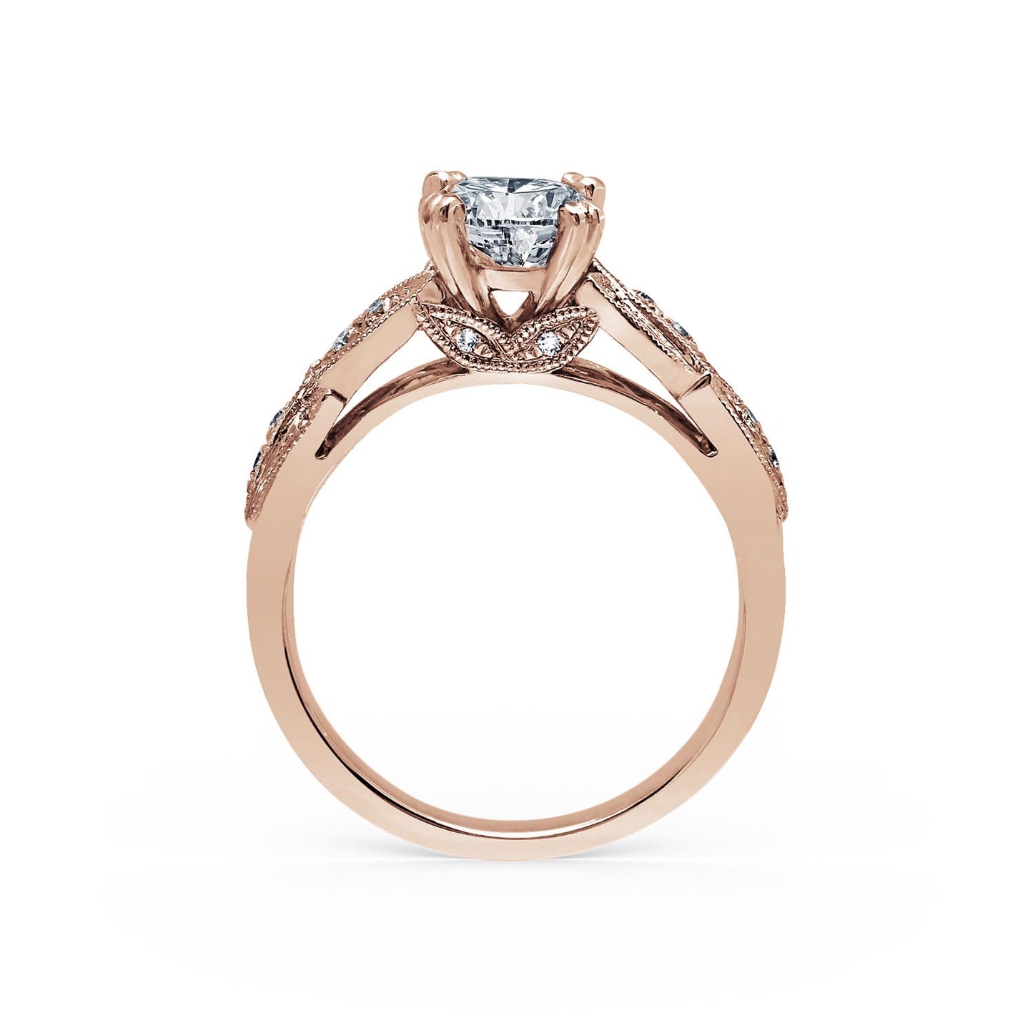 Pavé Leaf Floral Diamond Engagement Ring