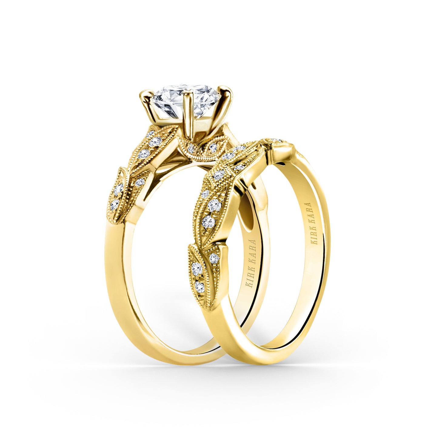 Pavé Leaf Floral Diamond Engagement Ring
