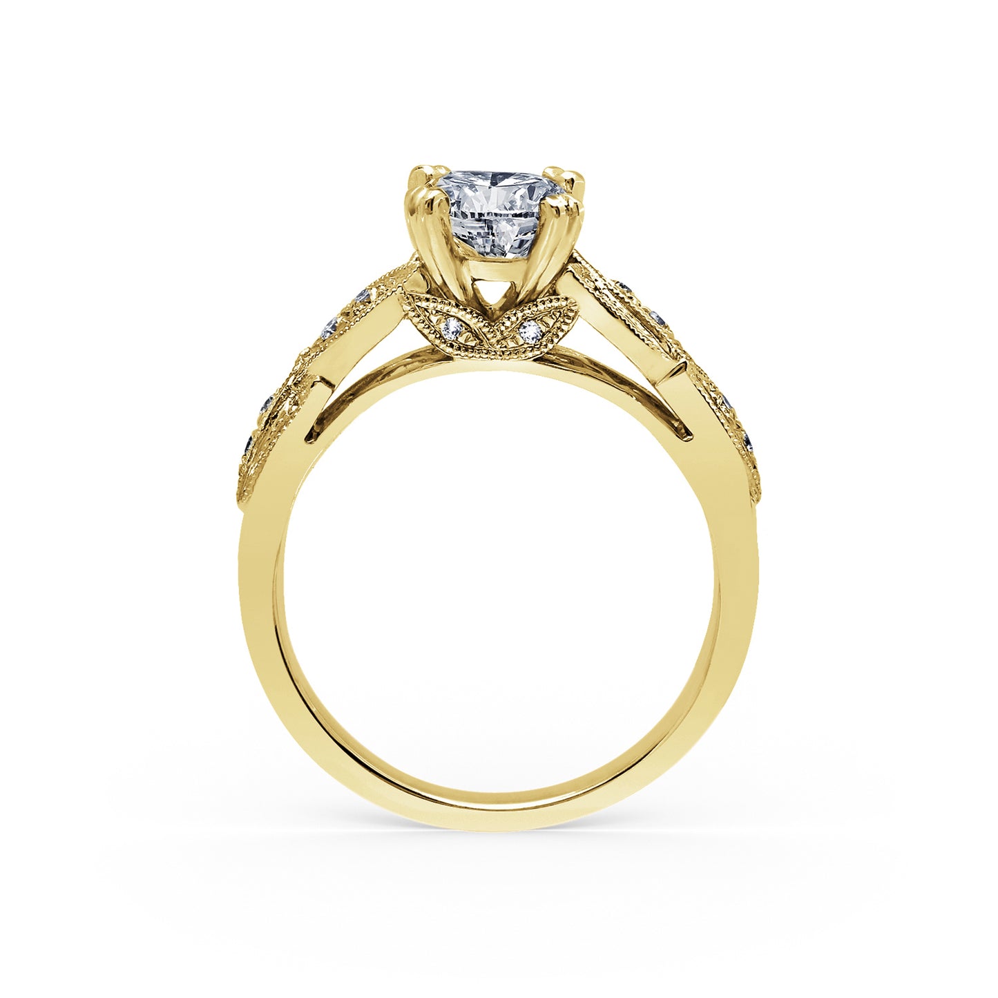 Pavé Leaf Floral Diamond Engagement Ring