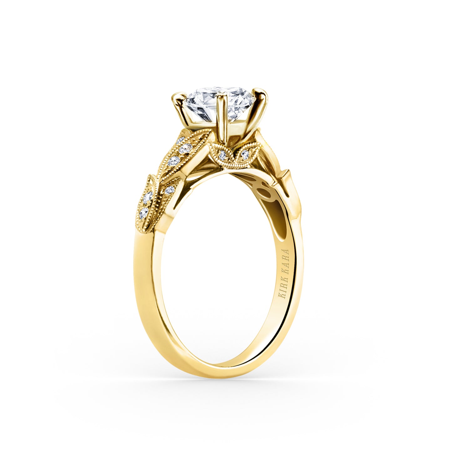 Pavé Leaf Floral Diamond Engagement Ring