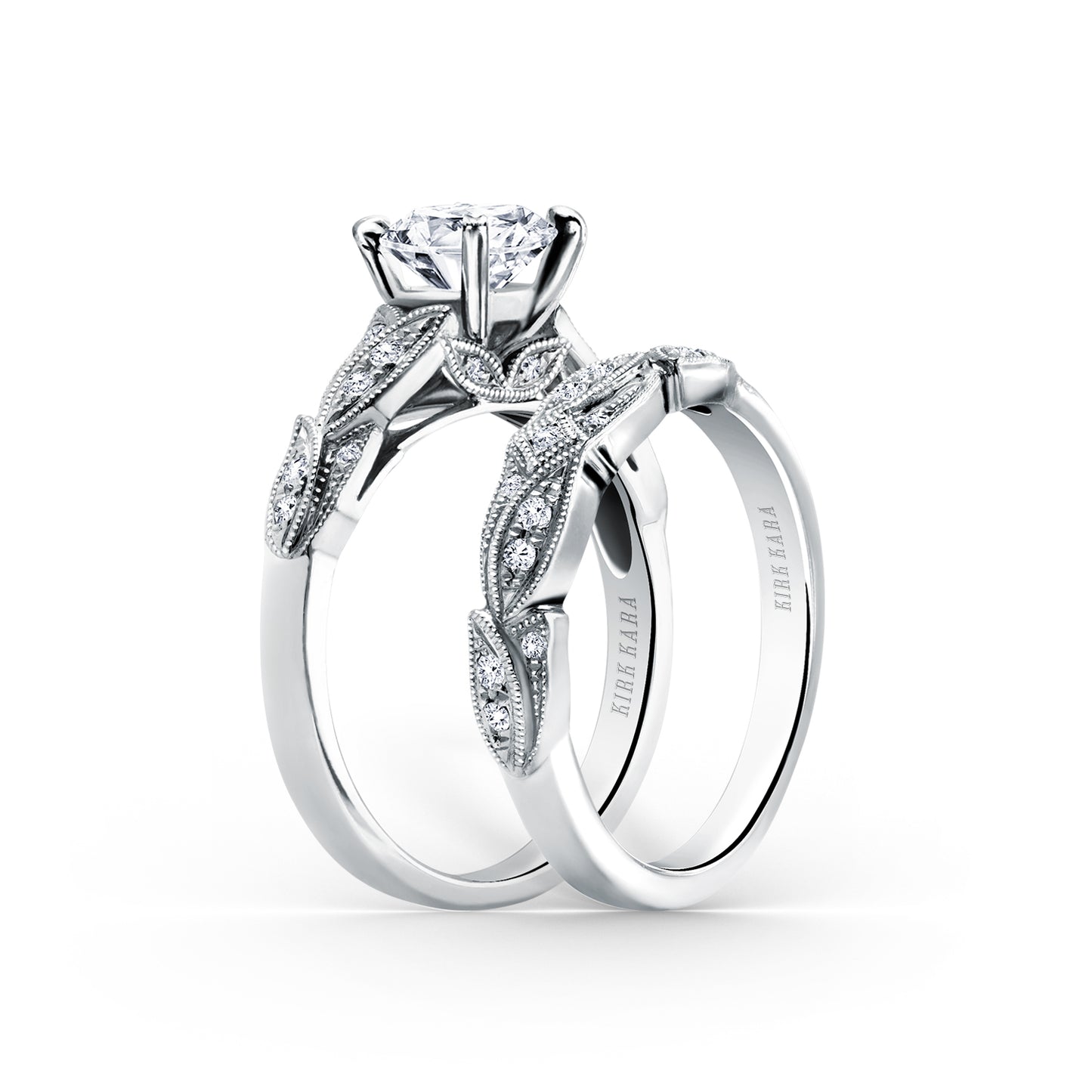 Pavé Leaf Floral Diamond Engagement Ring