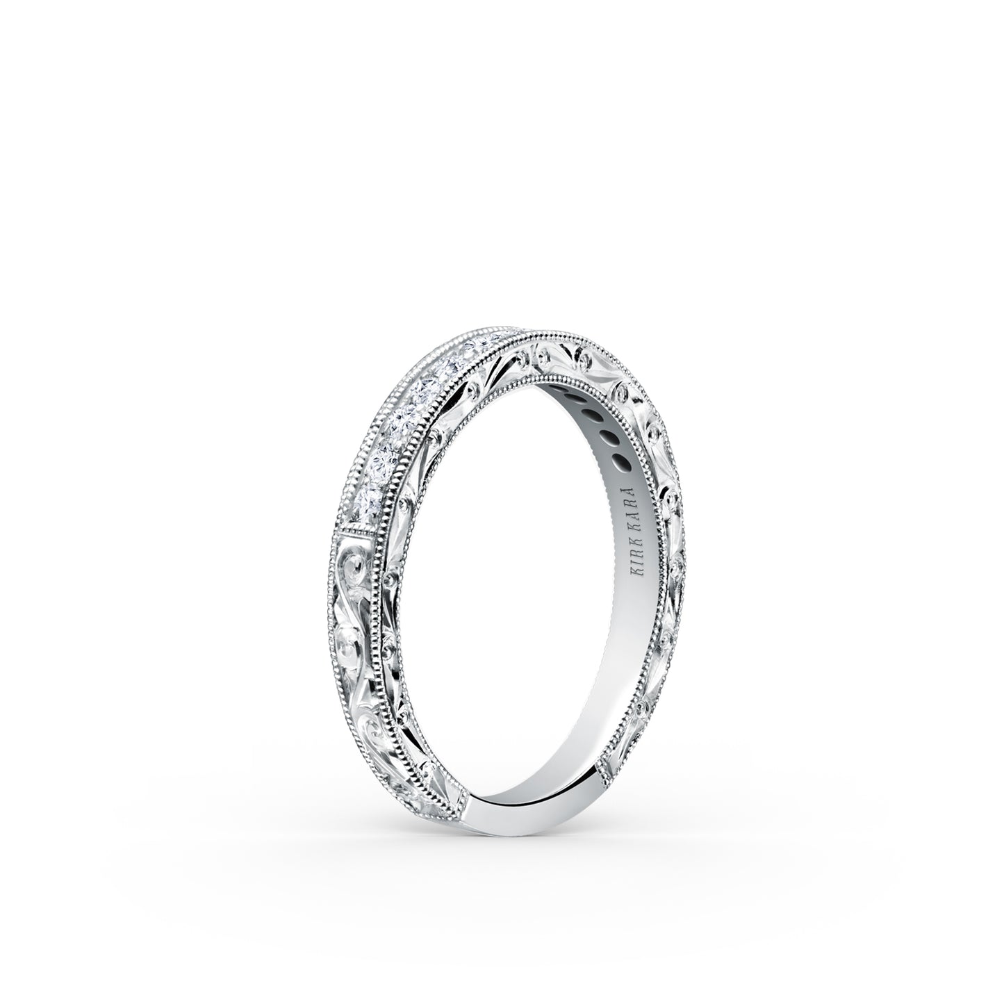 Scroll Engraved Classic Diamond Wedding Band