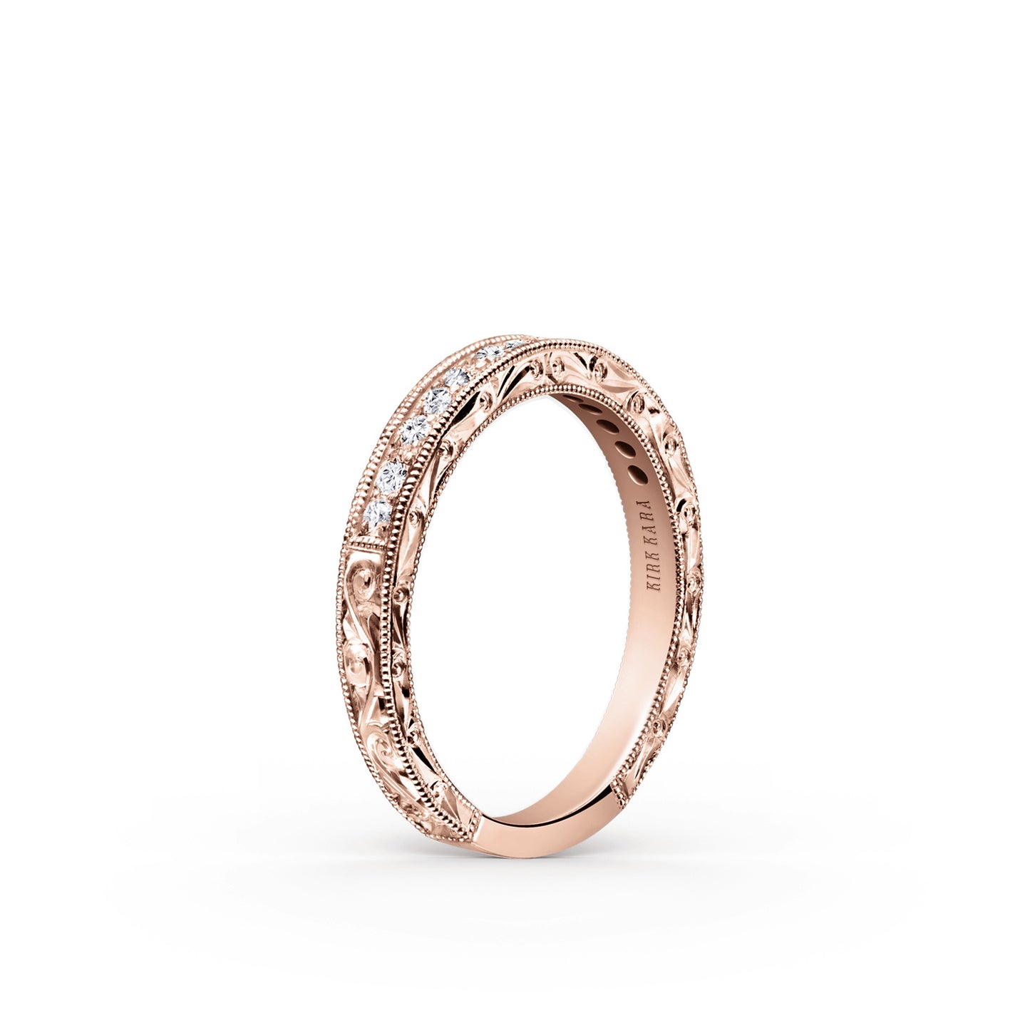 Scroll Engraved Classic Diamond Wedding Band