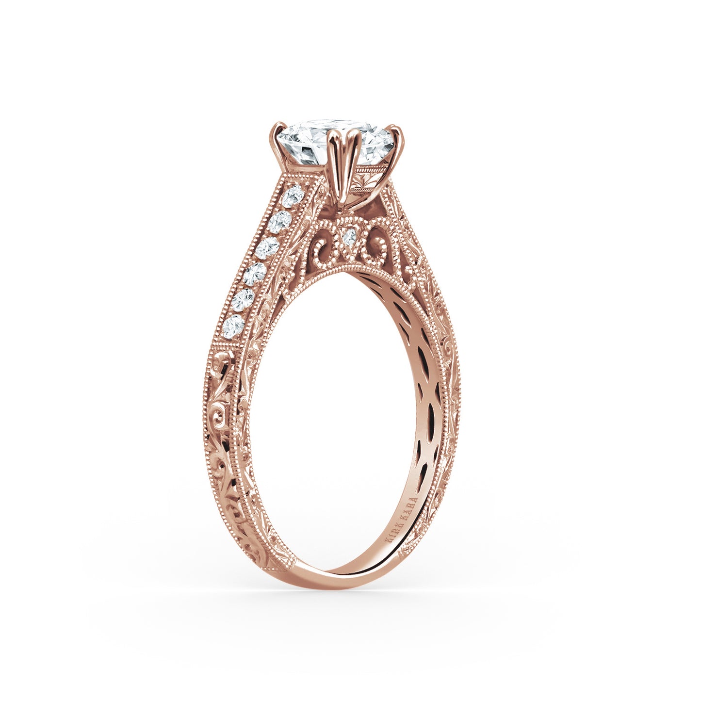 Classic Engraved Pavé Diamond Engagement Ring