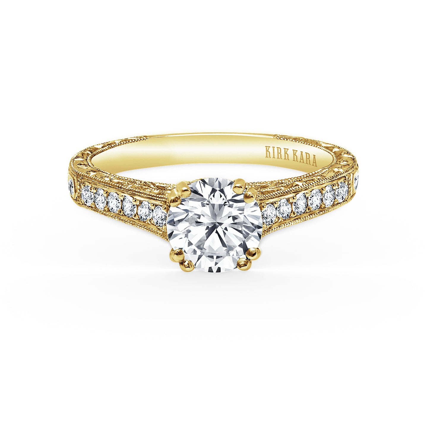 Classic Engraved Pavé Diamond Engagement Ring