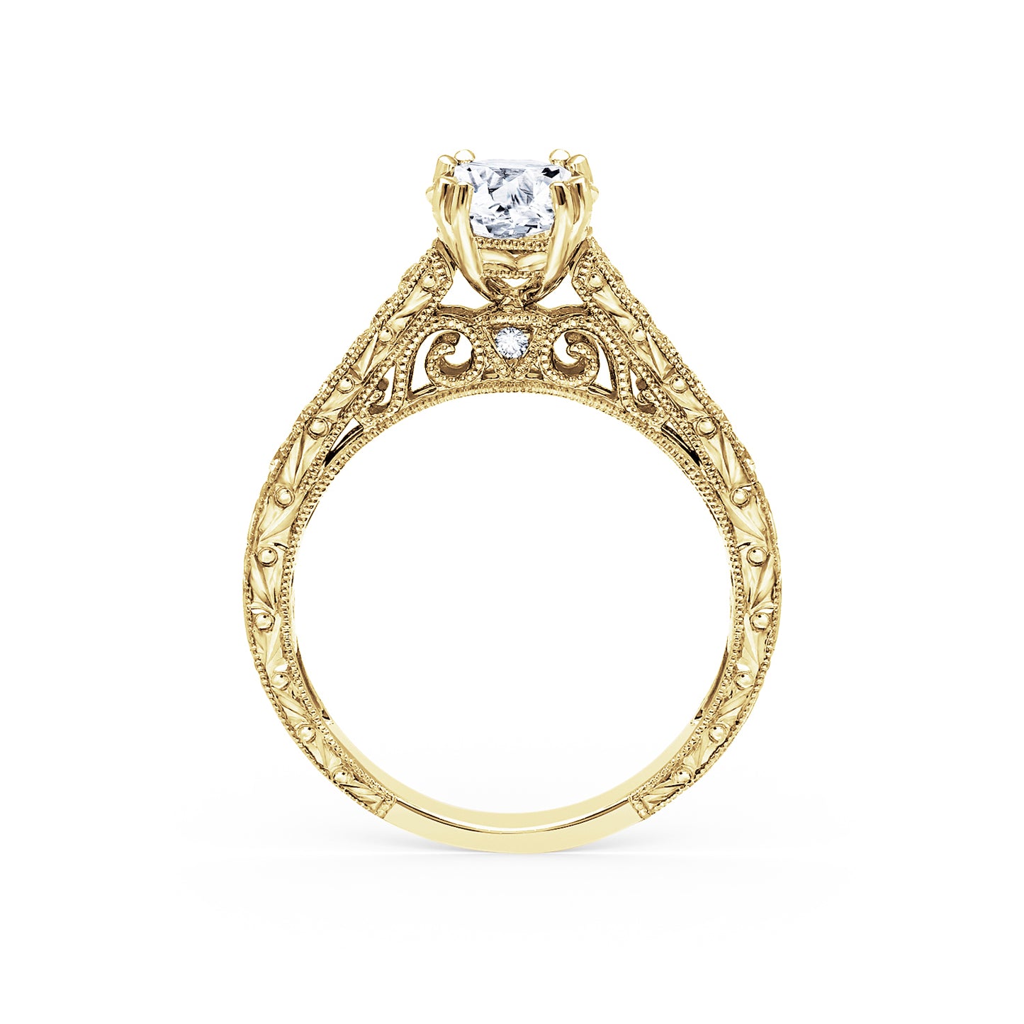Classic Engraved Pavé Diamond Engagement Ring