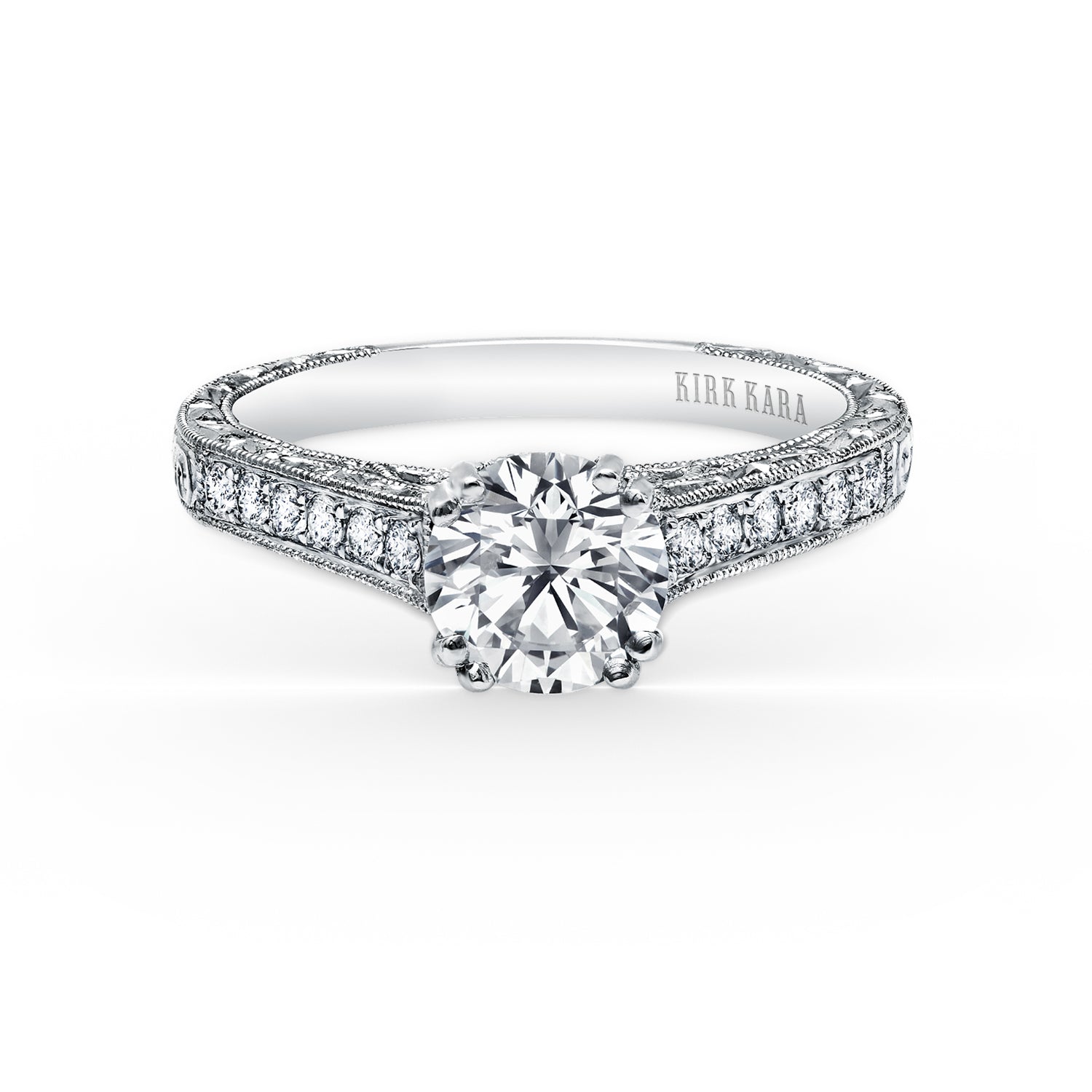 Classic Engraved Pavé Diamond Engagement Ring