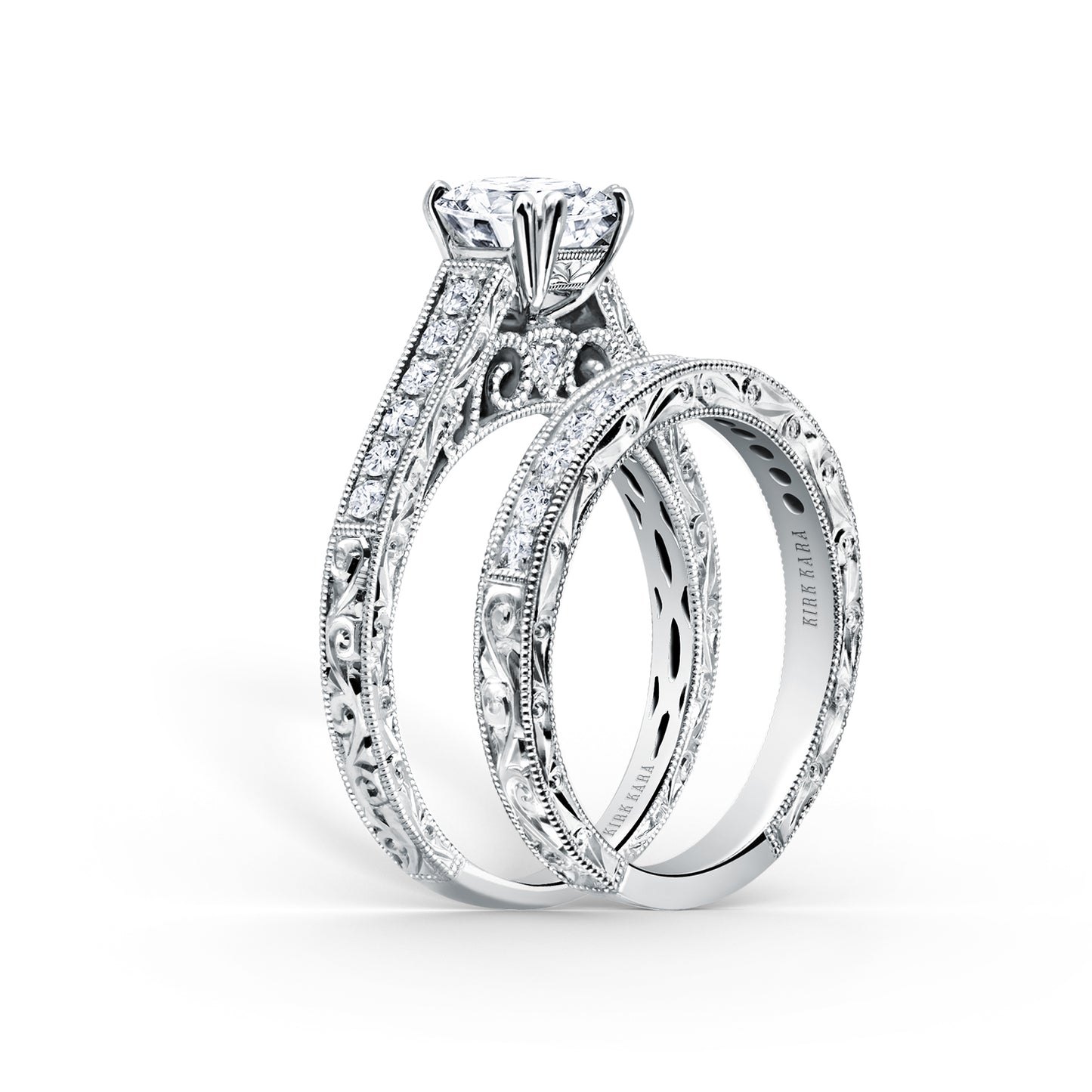 Scroll Engraved Classic Diamond Wedding Band