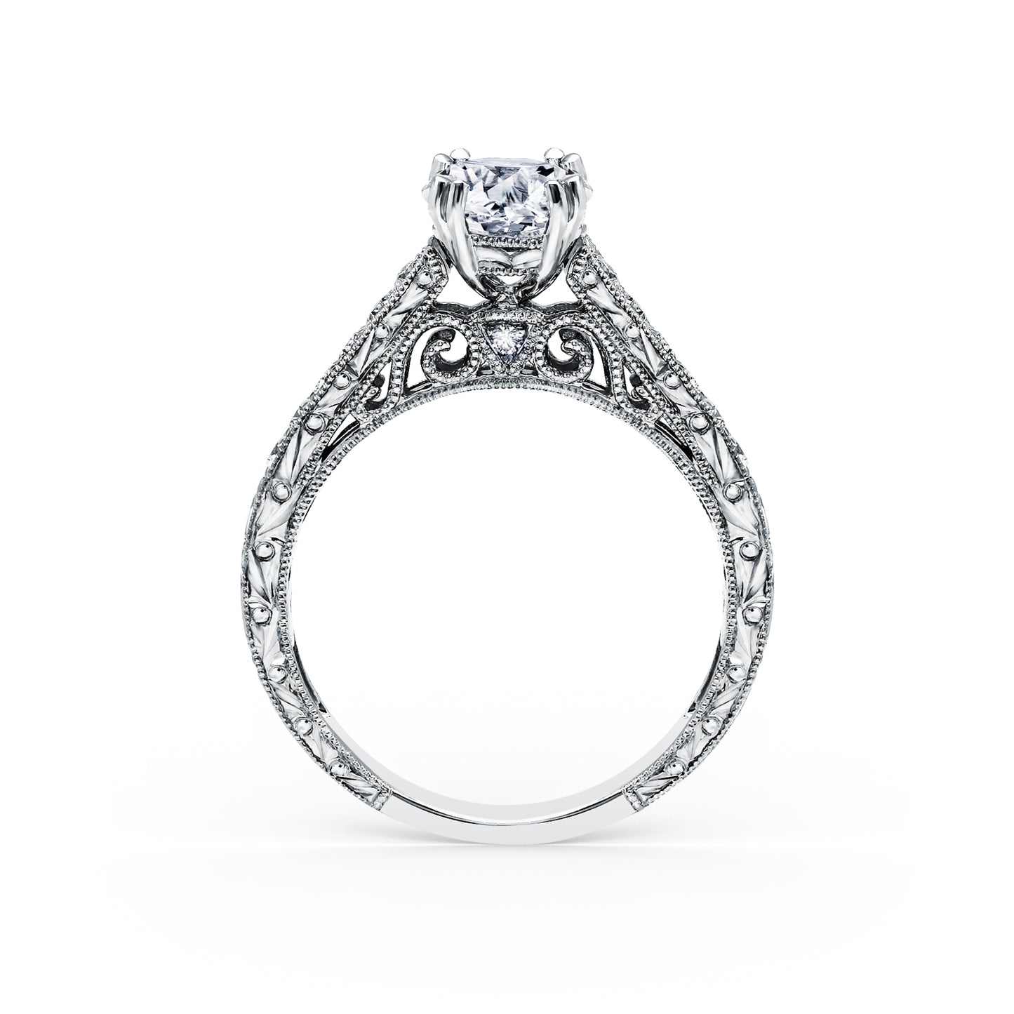 Classic Engraved Pavé Diamond Engagement Ring