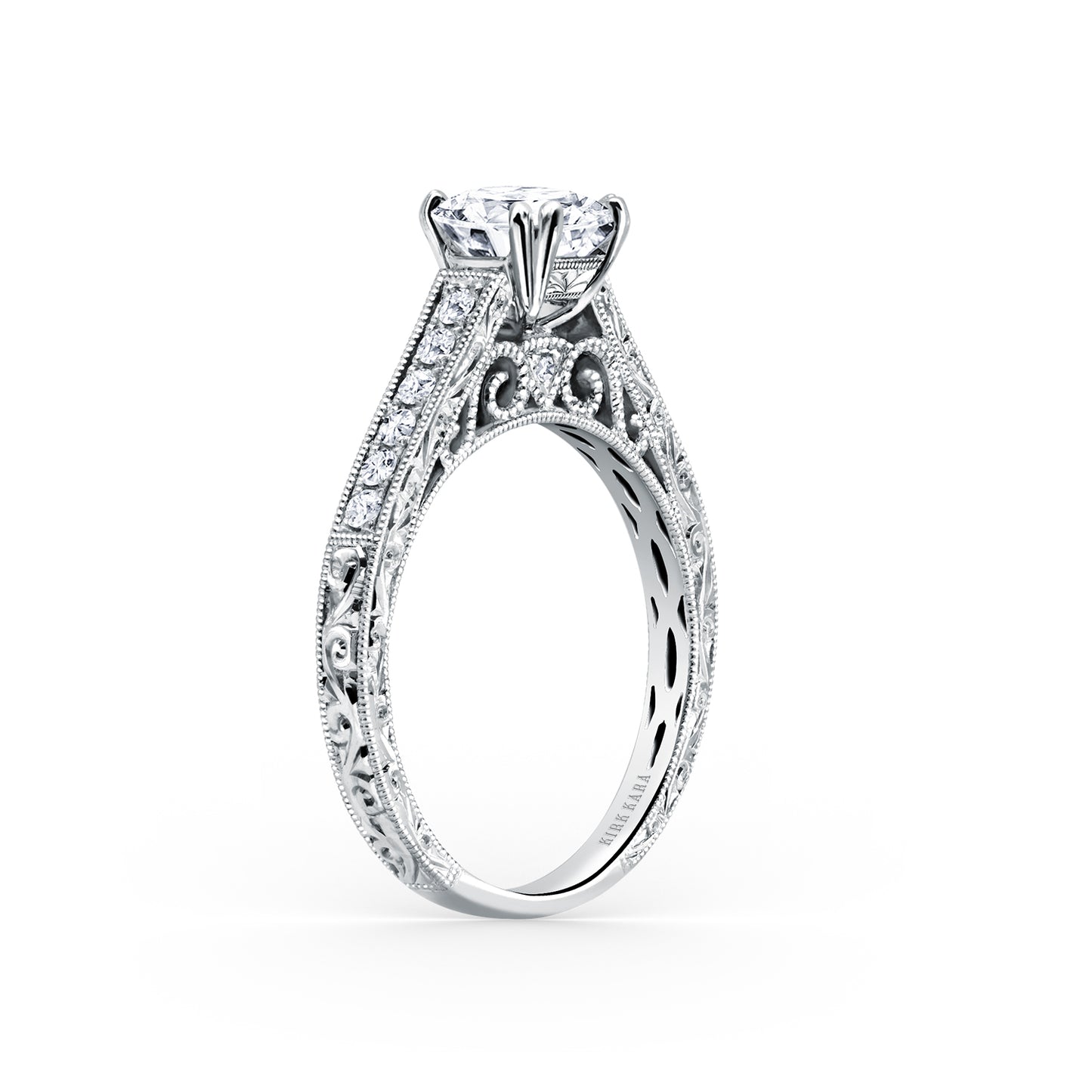 Classic Engraved Pavé Diamond Engagement Ring