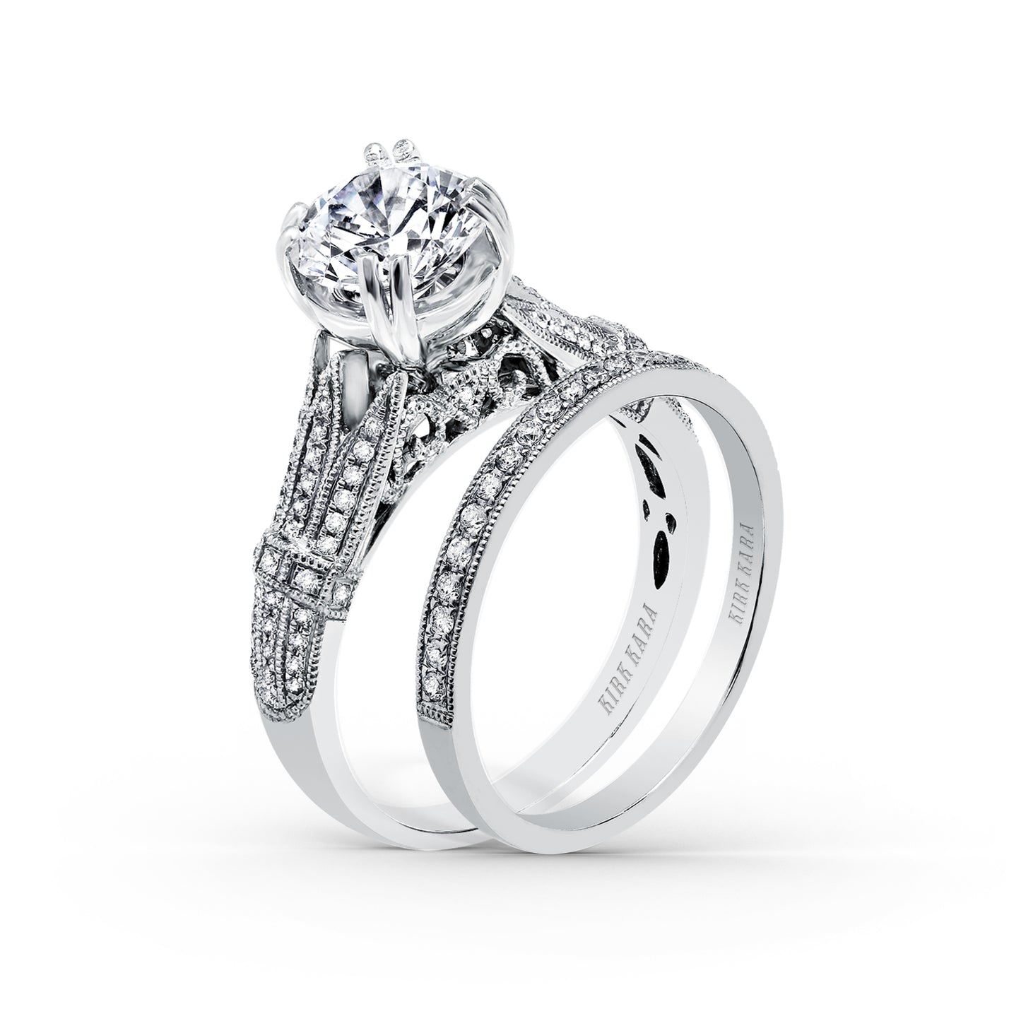 Filigree Vintage Cathedral Diamond Engagement Ring