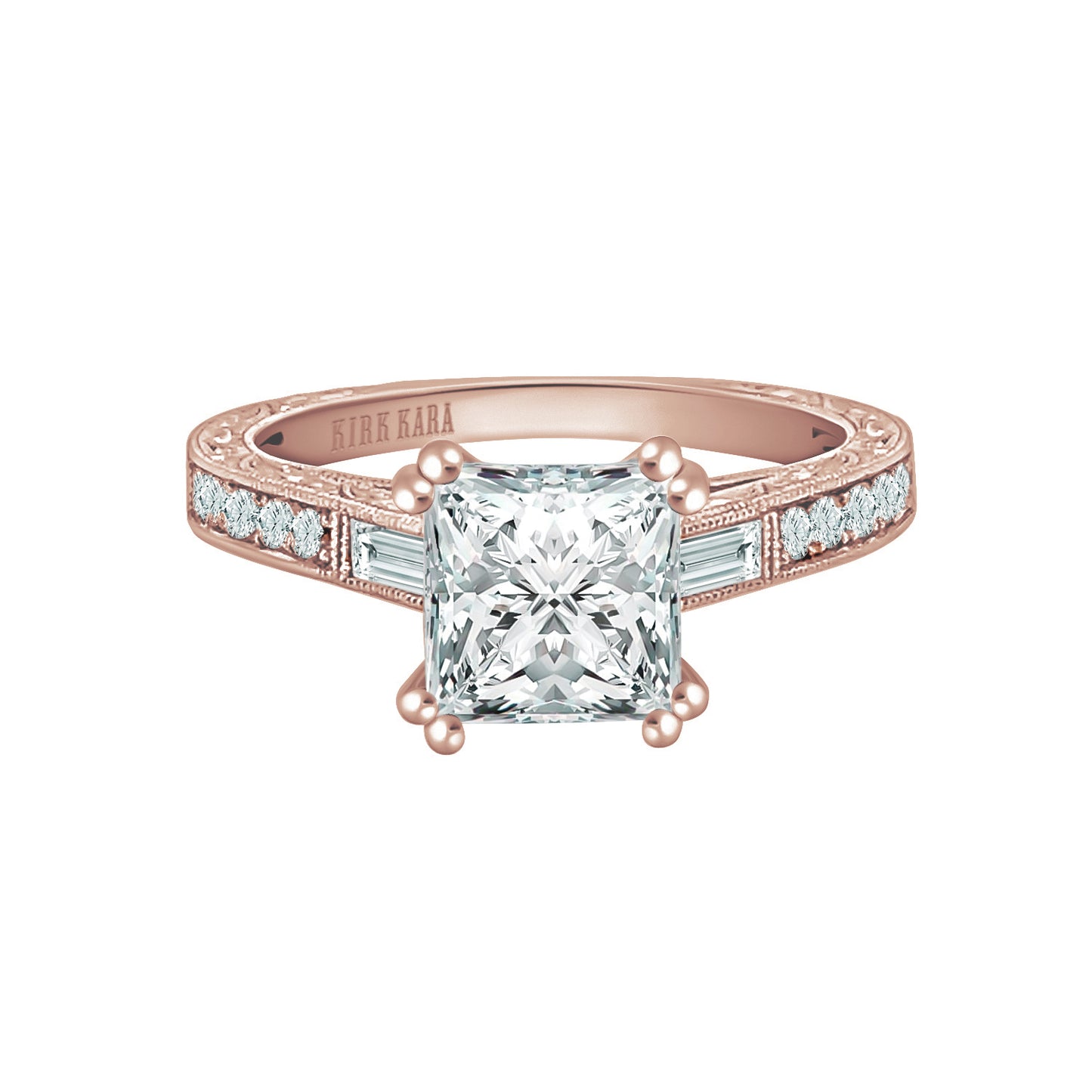 Baguette Engraved Diamond Engagement Ring