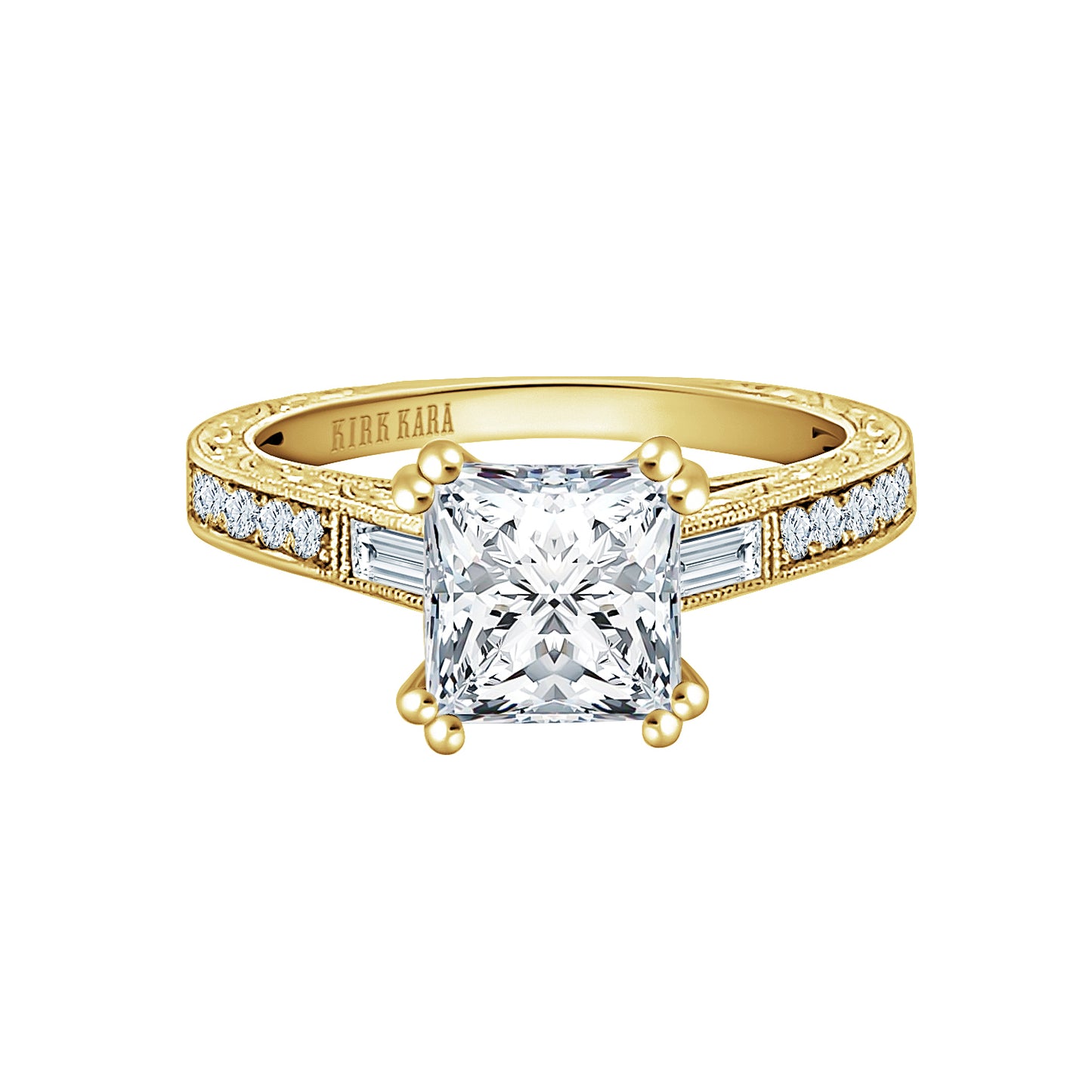 Baguette Engraved Diamond Engagement Ring