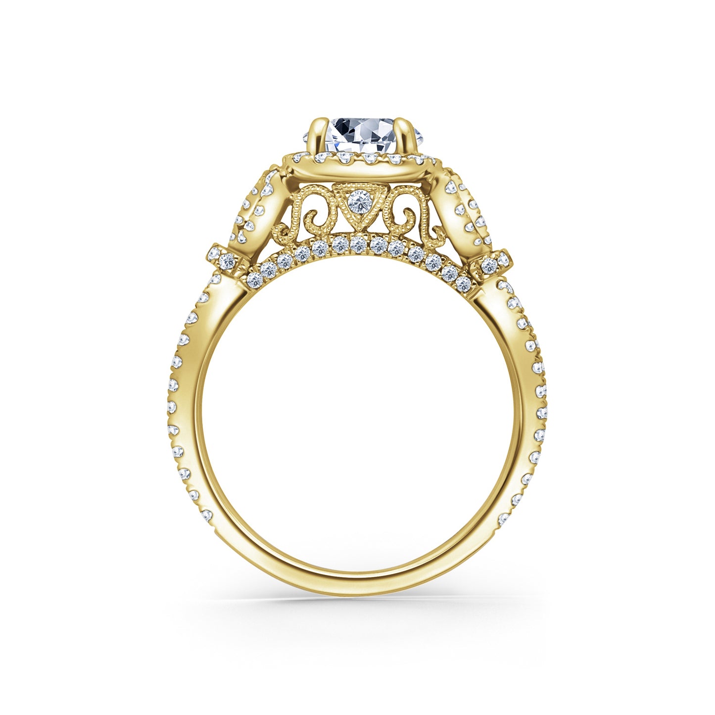 Delicate Bows Halo Diamond Engagement Ring