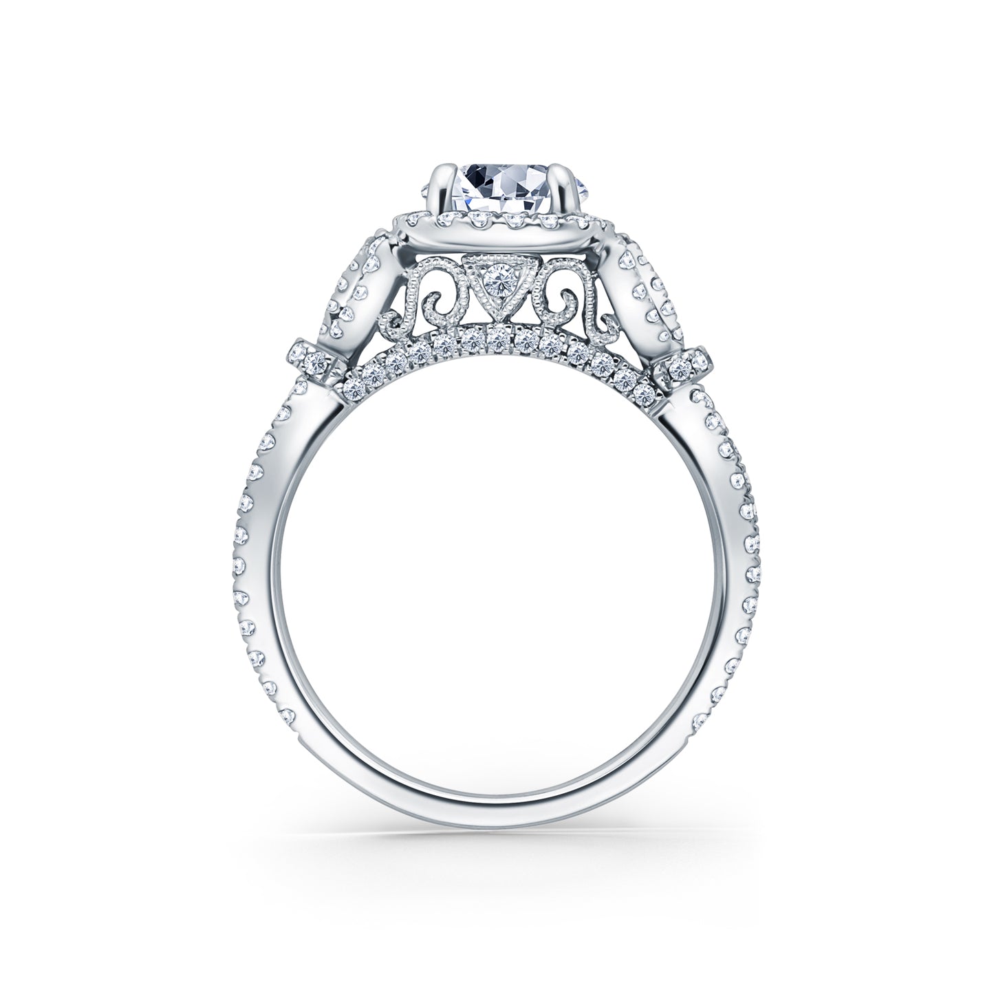 Delicate Bows Halo Diamond Engagement Ring