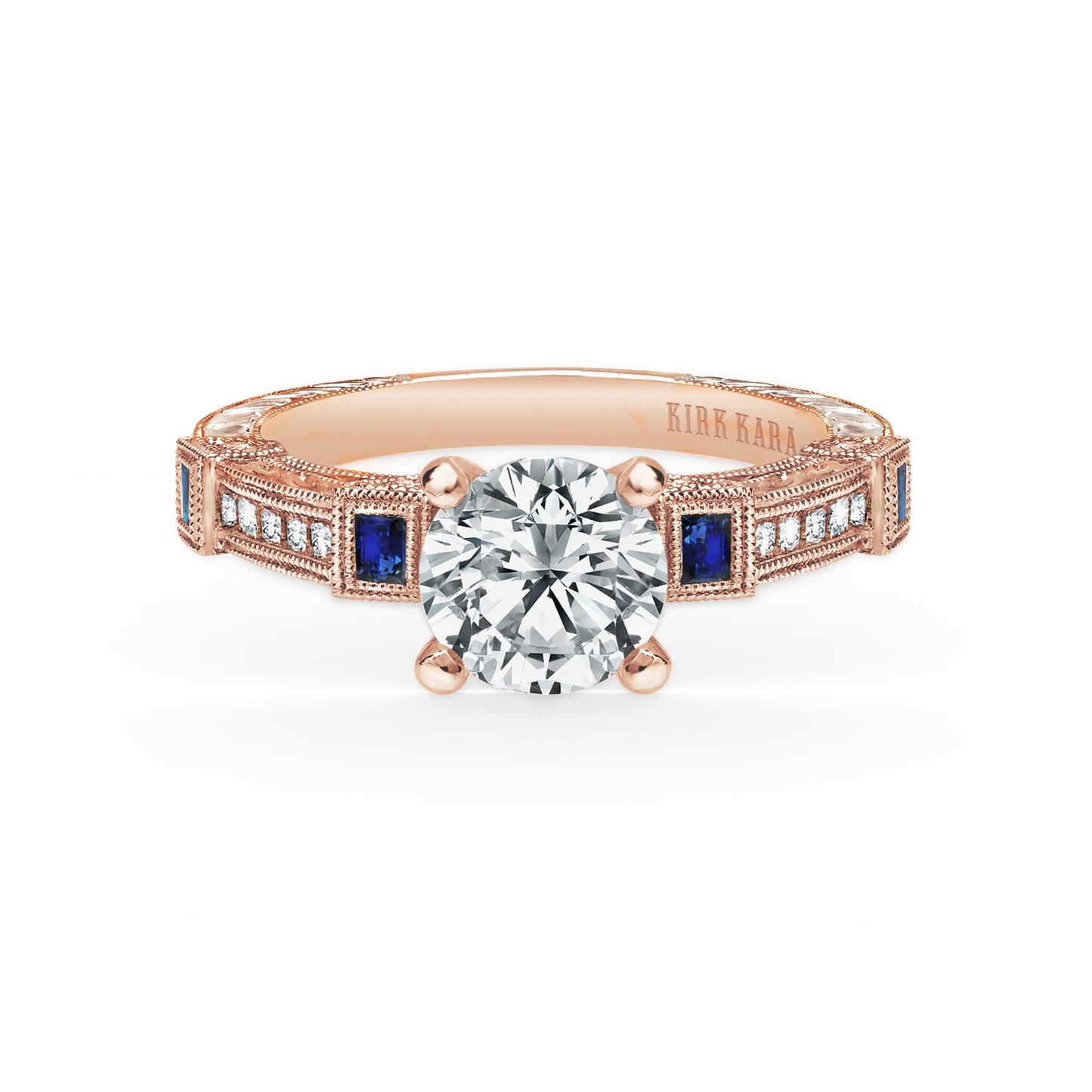 Modern Channel Set Engraved Blue Sapphire Diamond Engagement Ring